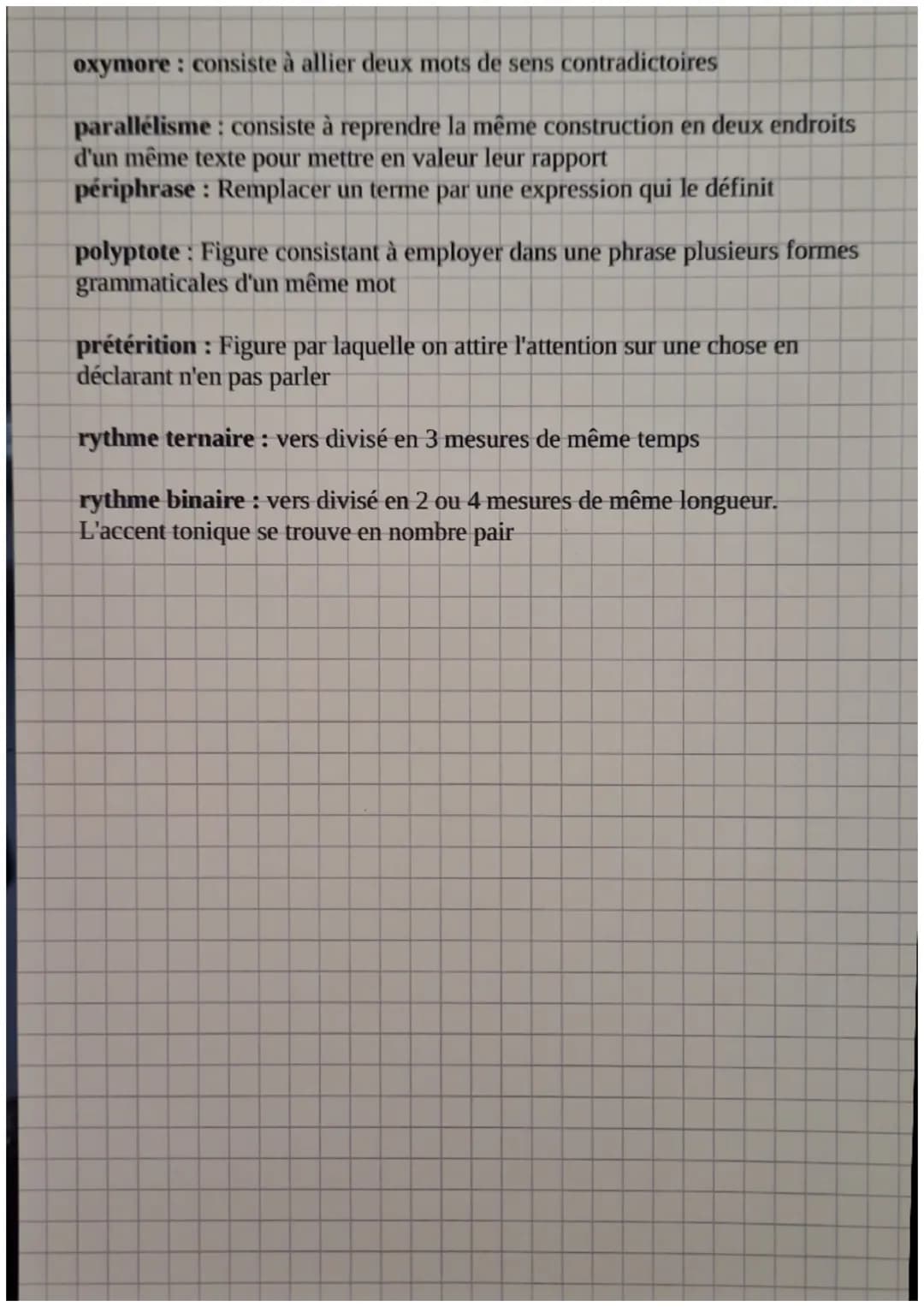 allitération : Répétition d'une ou de plusieurs consonnes dans un groupe
de mots
anaphore: Répétition d'une même expression ou d'un même mot