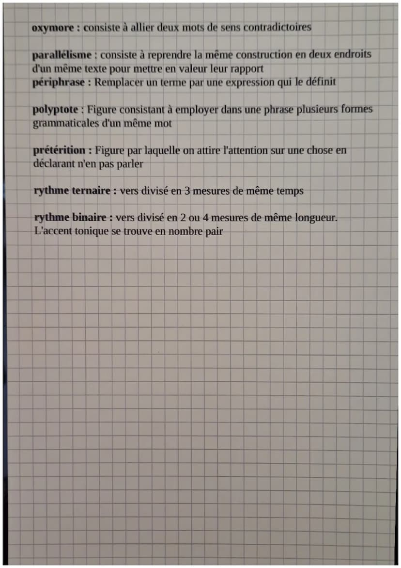 allitération : Répétition d'une ou de plusieurs consonnes dans un groupe
de mots
anaphore: Répétition d'une même expression ou d'un même mot