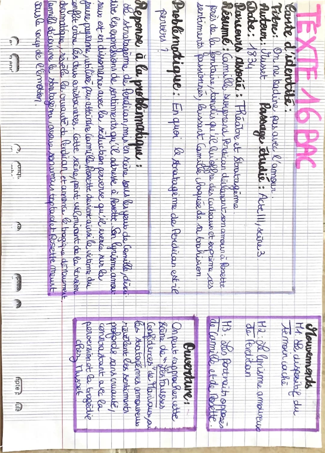 TEXTE 16 BAC
Carte d'identité:
Titre: On ne badine pas avec l'amour.
Auteur: russet.
Date: 1834
Passage étudié : Actel11, scire 3
Parcours a