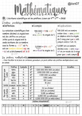 Know MATHEMATIQUES les exposants, les puissances (chapitre 3 : L’écriture scientifique et les préfixes) (fiche quadrillée) thumbnail