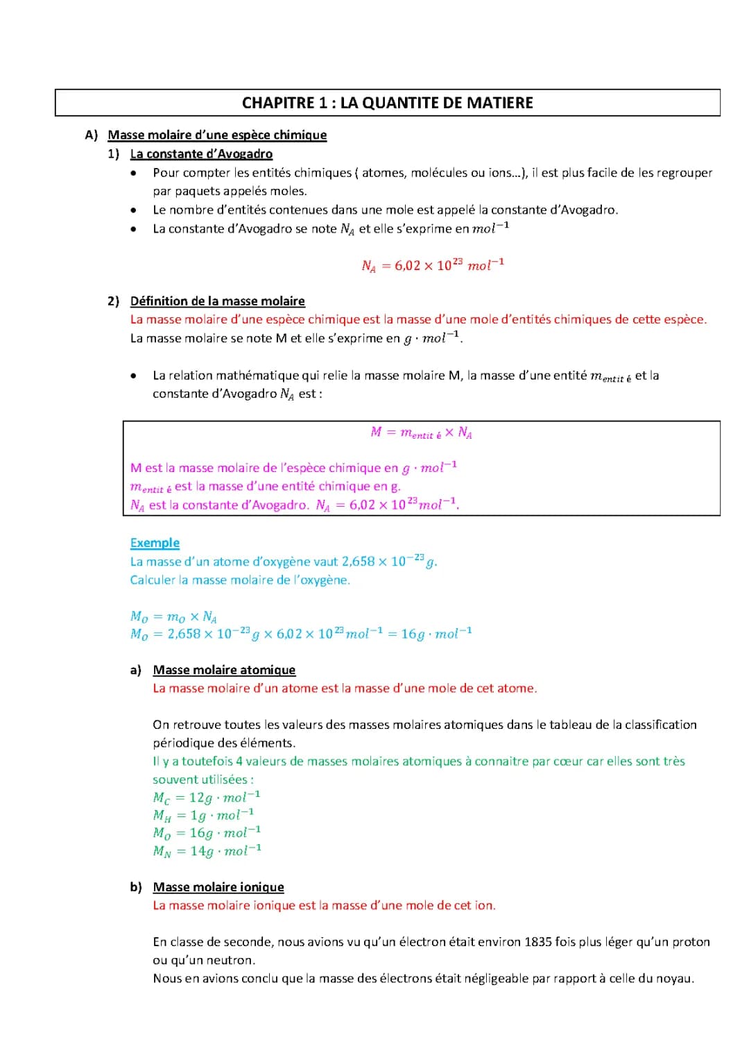 la quantité de matière 
