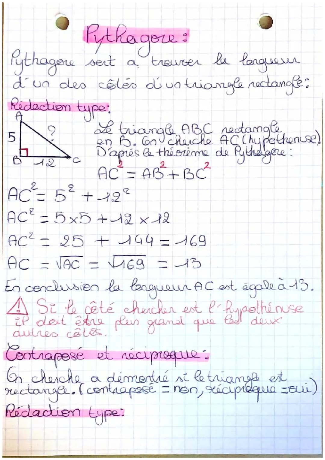 Démonstration Théorème de Pythagore, Réciproque et Contraposée pour le Collège