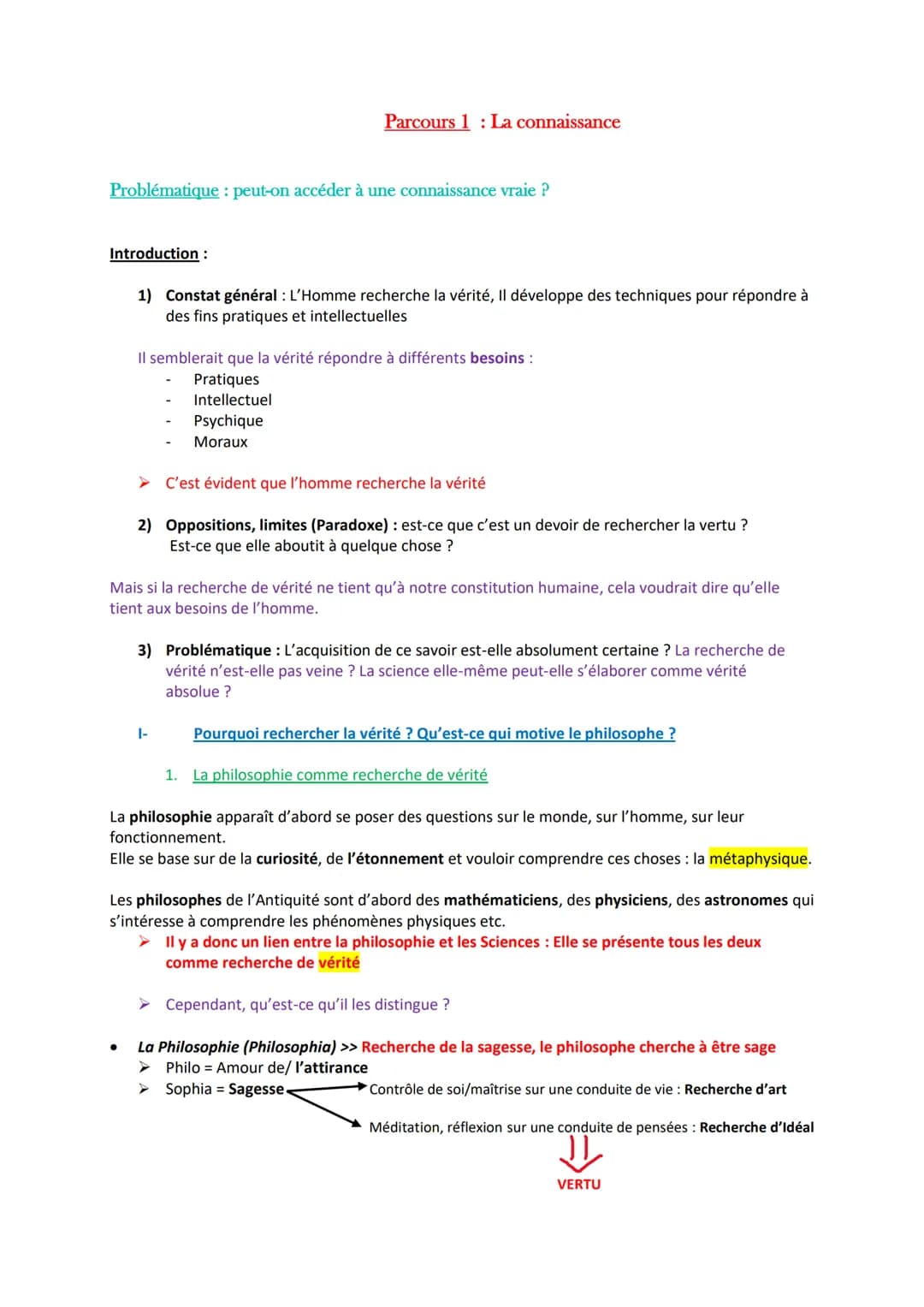 Problématique : peut-on accéder à une connaissance vraie ?
Introduction :
Parcours 1: La connaissance
1) Constat général : L'Homme recherche