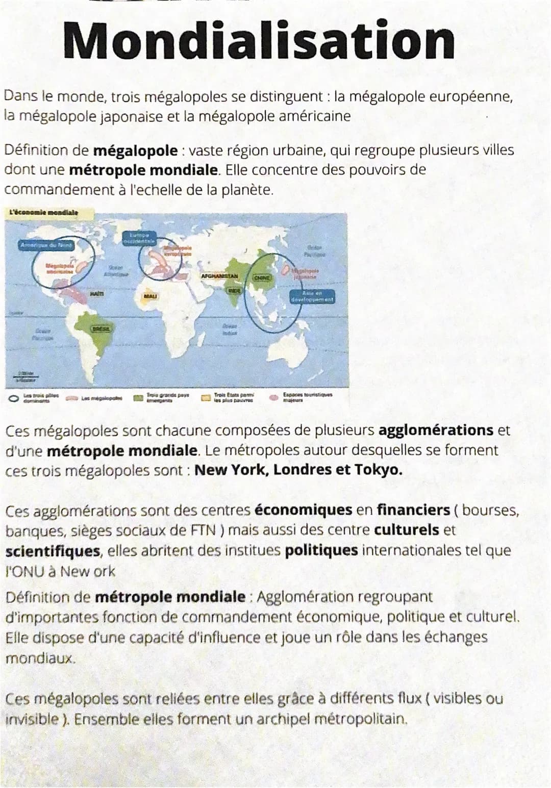 Mondialisation
Dans le monde, trois mégalopoles se distinguent: la mégalopole européenne,
la mégalopole japonaise et la megalopole américain