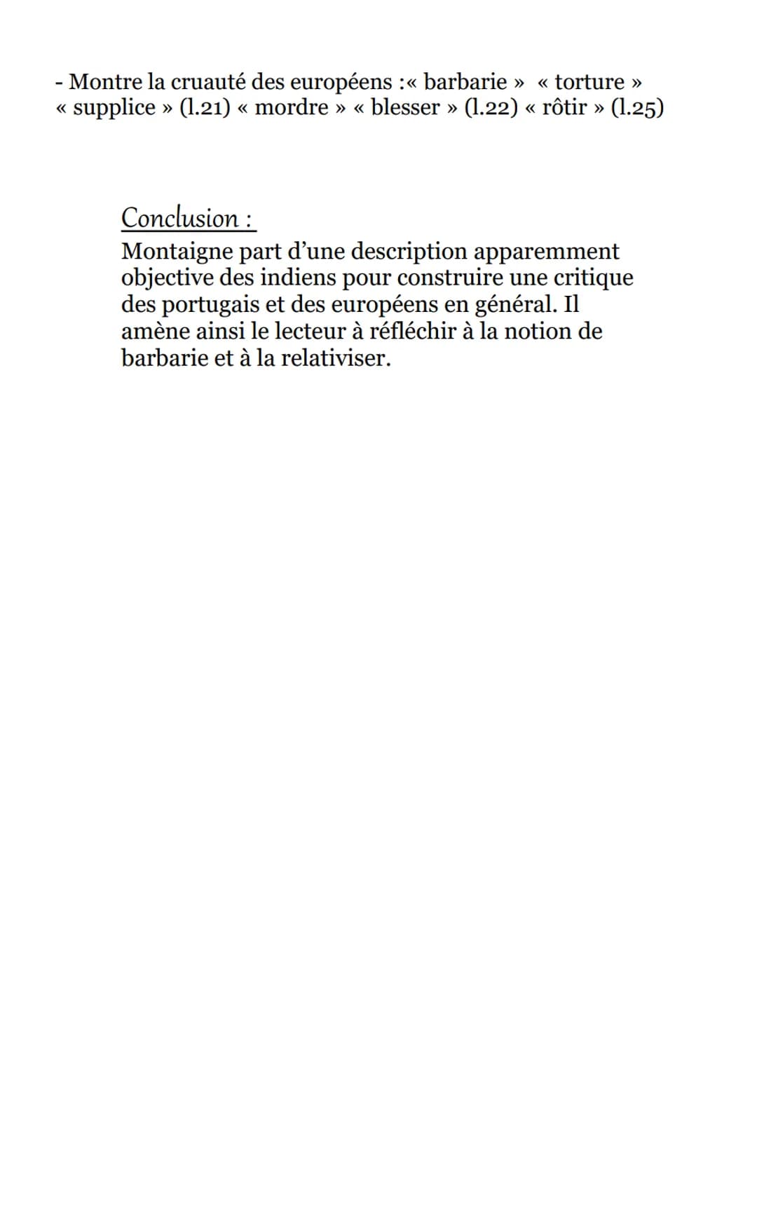 Texte 1 : Les Essais - << Des cannibales >>
Montaigne
-
Introduction :
Ce texte est extrait des Essais de Montaigne
publié en 1592; dans leq