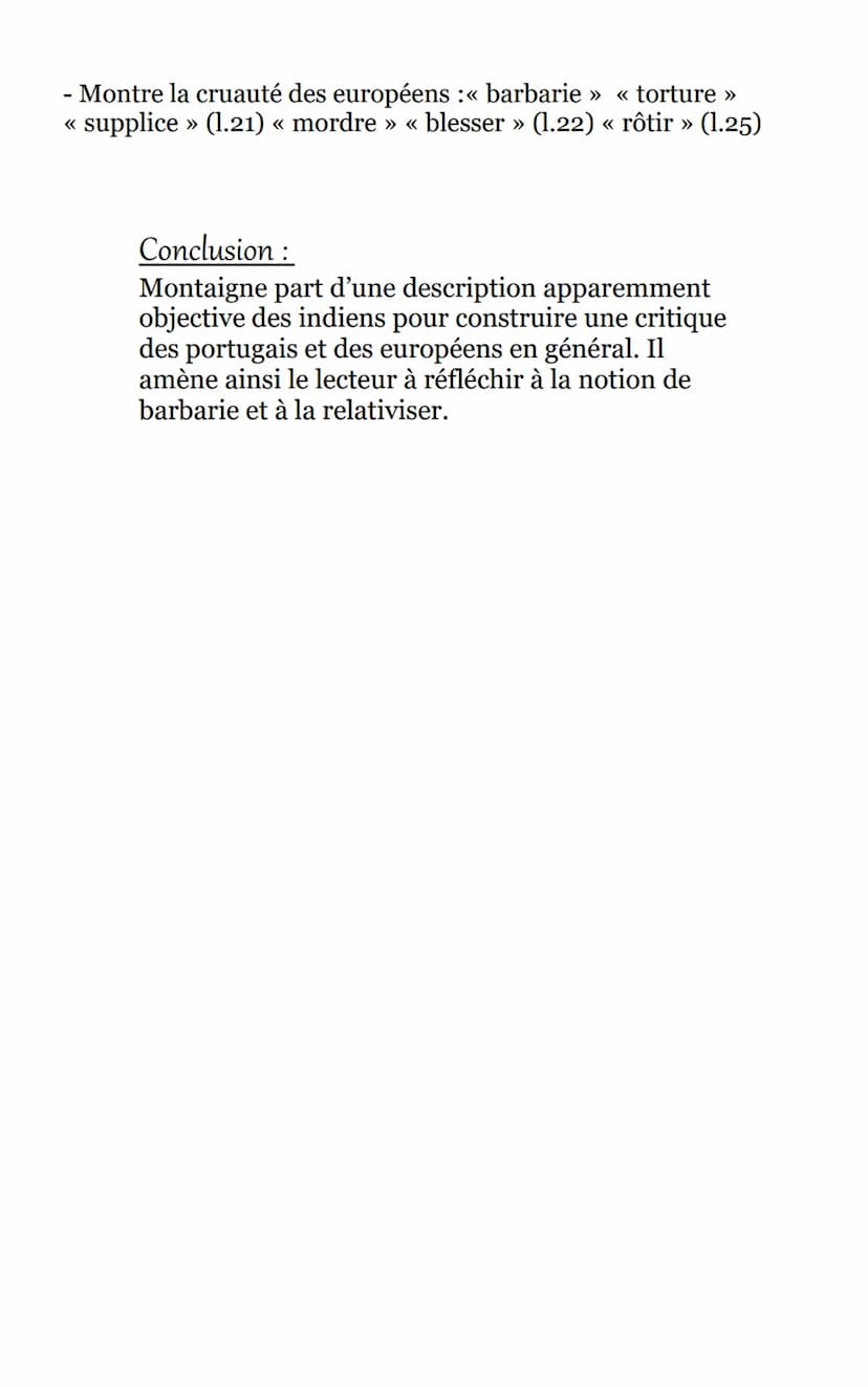 Texte 1 : Les Essais - << Des cannibales >>
Montaigne
-
Introduction :
Ce texte est extrait des Essais de Montaigne
publié en 1592; dans leq