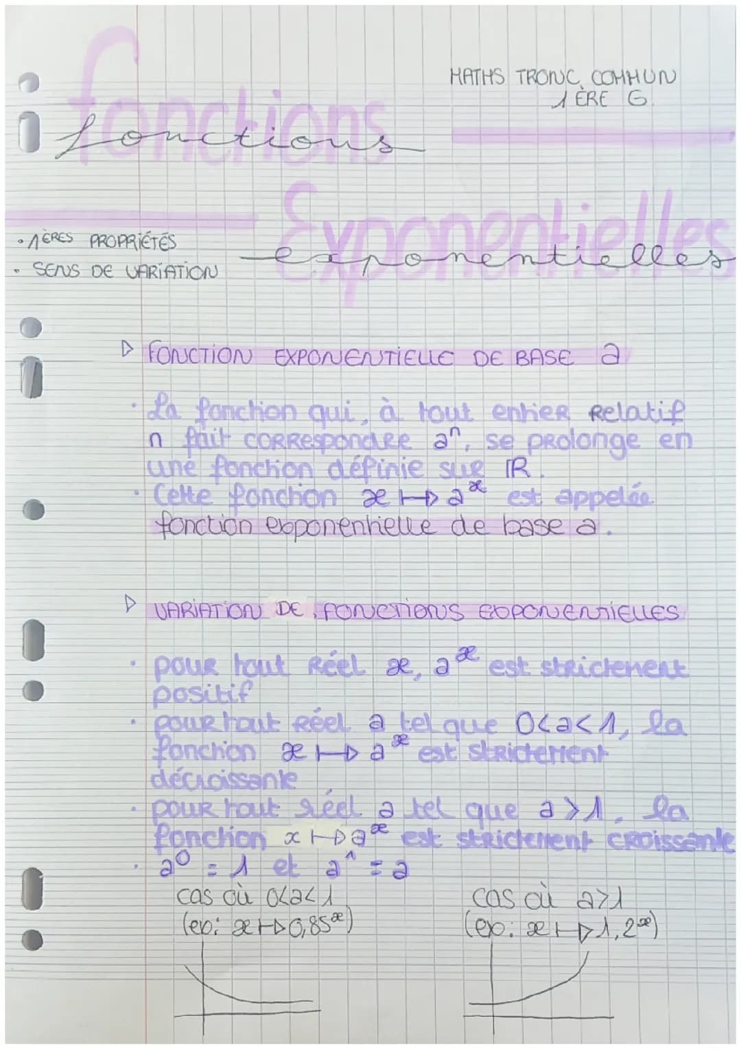 FONCTIONS EXPONENTIELLES — 1ère G tronc commun
