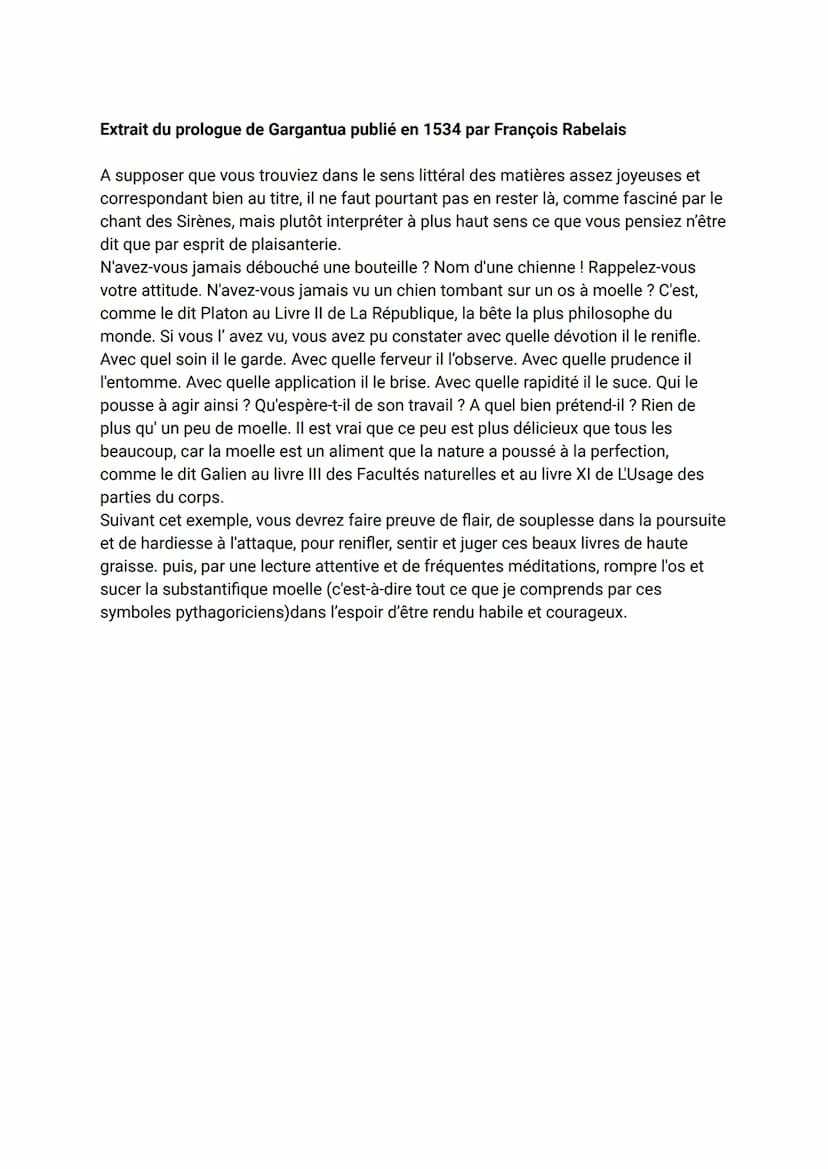 Texte 11: Gargantua, Prologue
Parcours Rire et savoir
Introduction :
Le XVleme siècle, est caractérisée par l'arrivée des humanistes, ils pl
