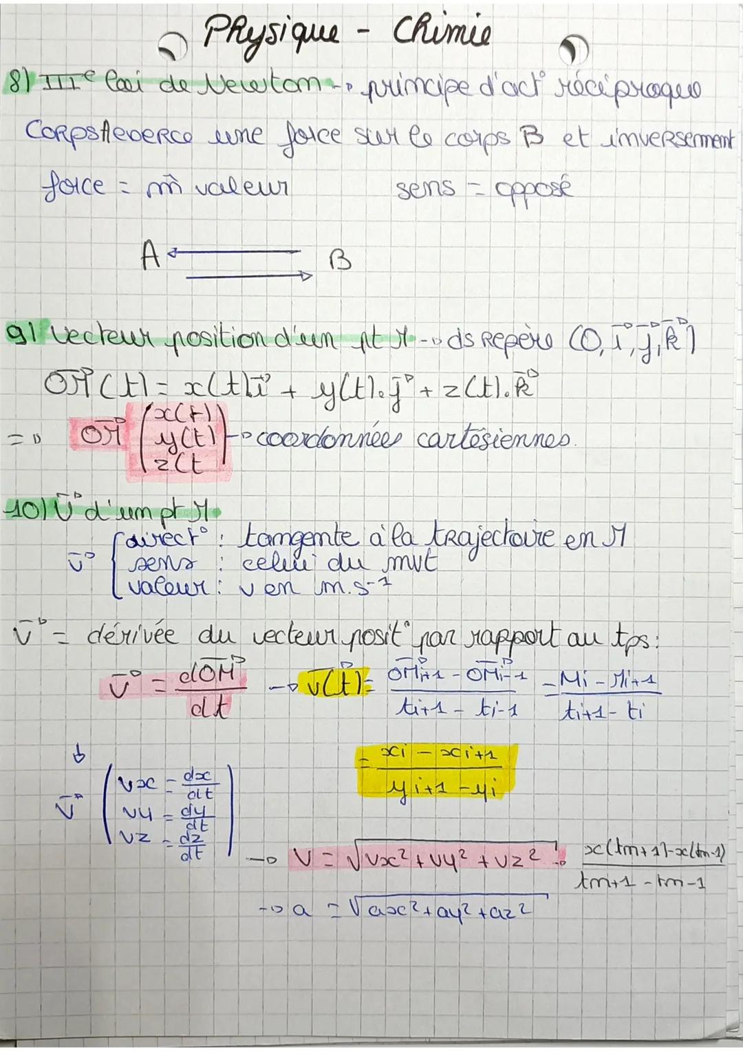 # Physique - Chimie

Mouvement et Ife loi de Newtom

11 Mut rectiligme Vecteur même direct/sons

Si $\vec{a}$ et $\vec{u}$ = m sems - mut ac