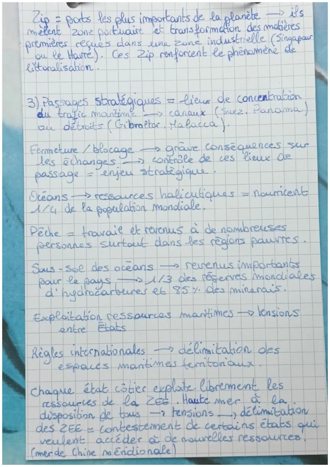Definitions:
Le rôle des mers et océans,
Maritimisation: Place grandissante prise par les
espaces maritimes dans l'économie mondiale
Triade: