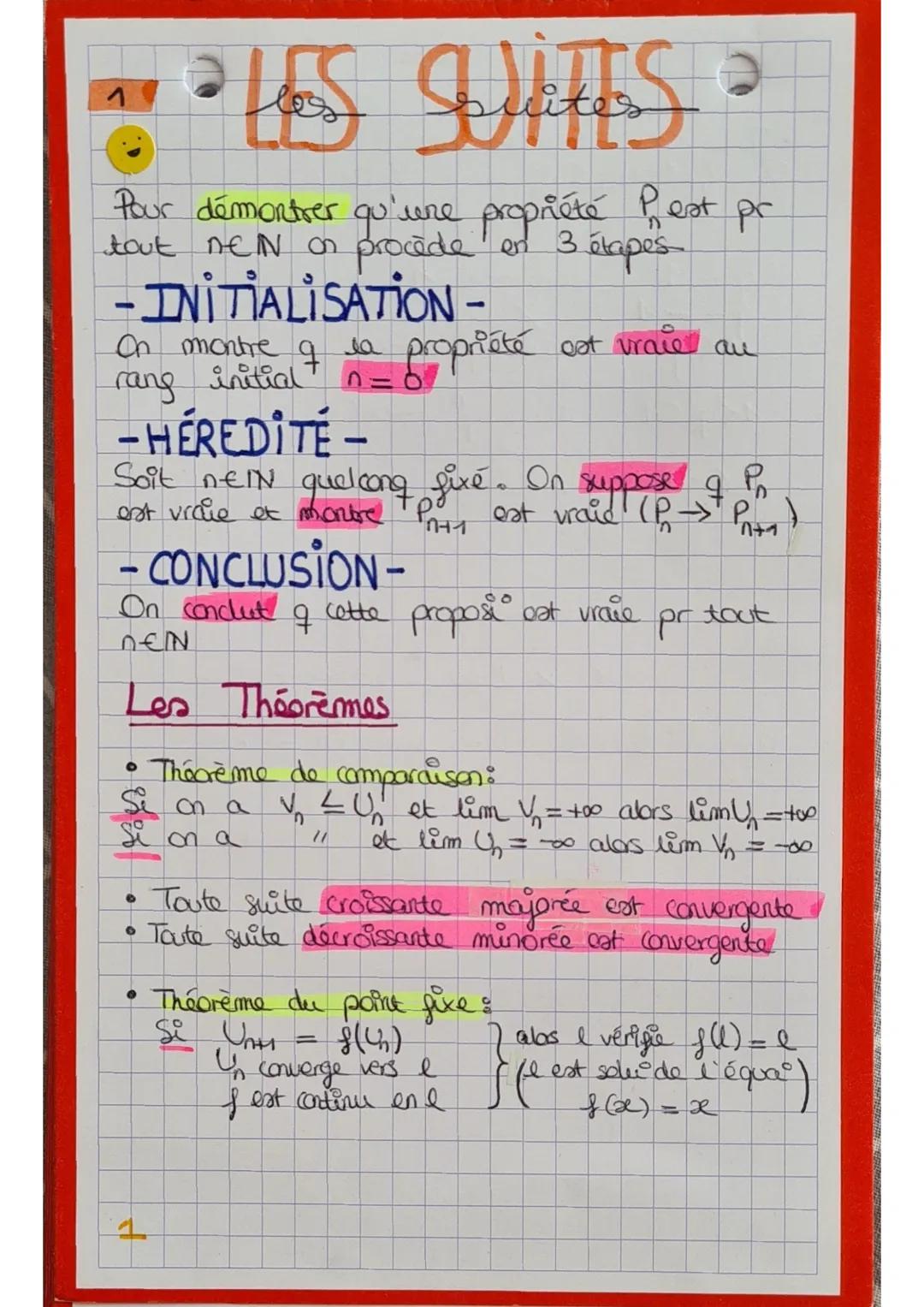 # LES SUITES

Pour démontrer qu'une propriété $P_n$ est pr
tout $n \in N$ on procède en 3 étapes.

- INITIALISATION -

On montre q la propri