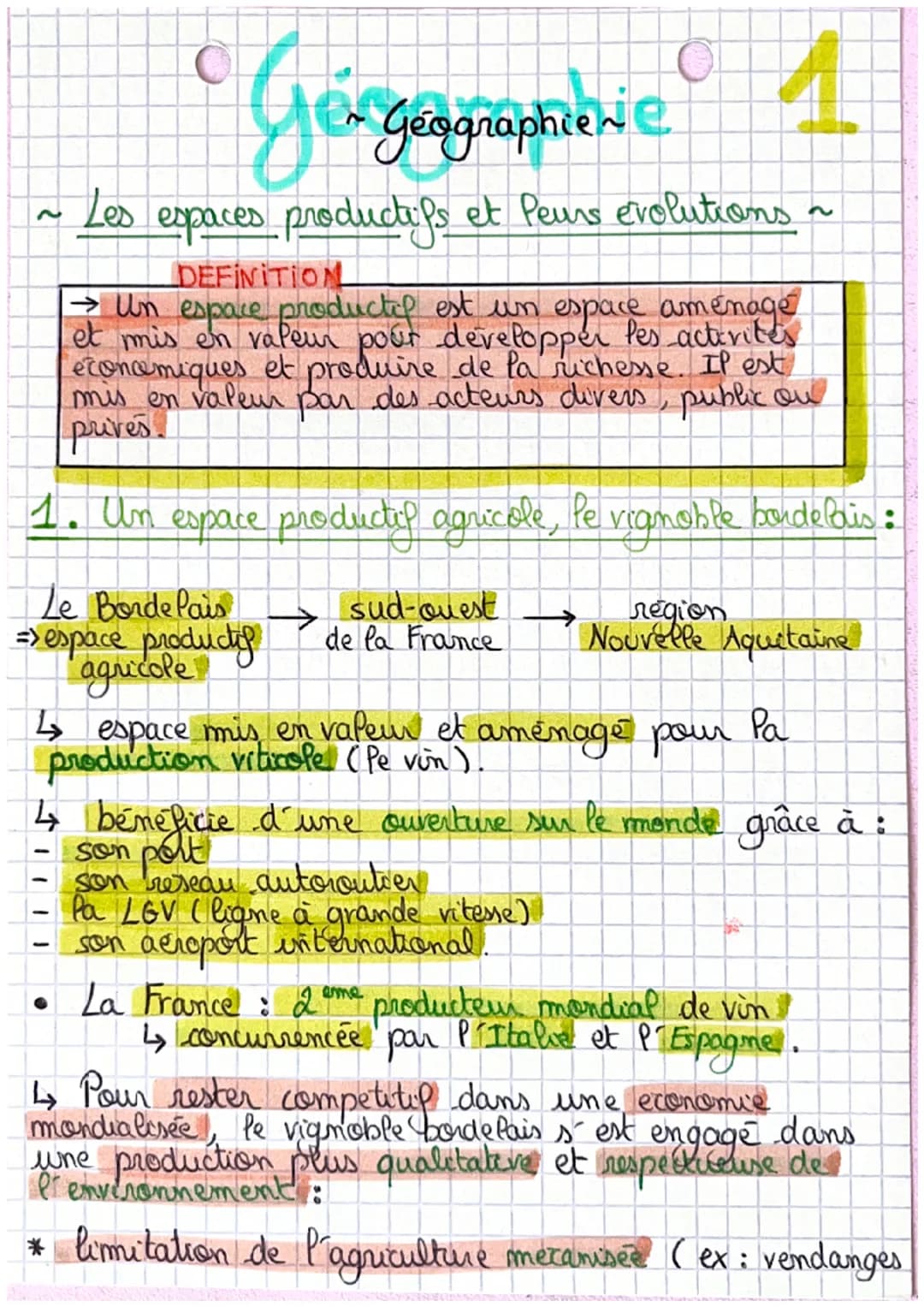 Gege
1
Geographie~
Les espaces productifs et Peurs evolutions a
~
DEFINITION
→ Un espace productif est un espace aménage
et mis en valeur po