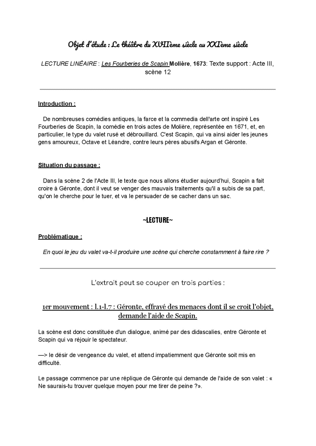 Les Fourberies de Scapin Acte 3 Scène 12 Analyse PDF – Résumé Scène par Scène
