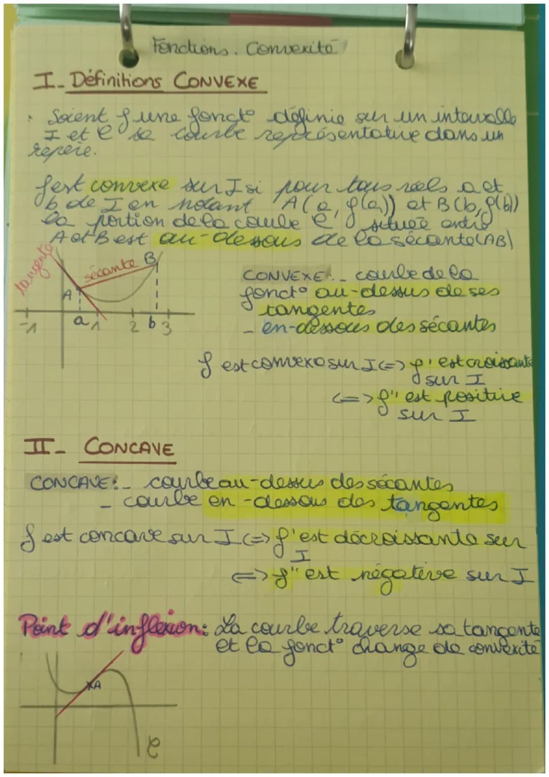 Fonctions. Convexité!
I. Definitions CONVEXE
• Socent fune fonct definie sur un intervalle
I et e se courbe représentative dans un
repère.
f