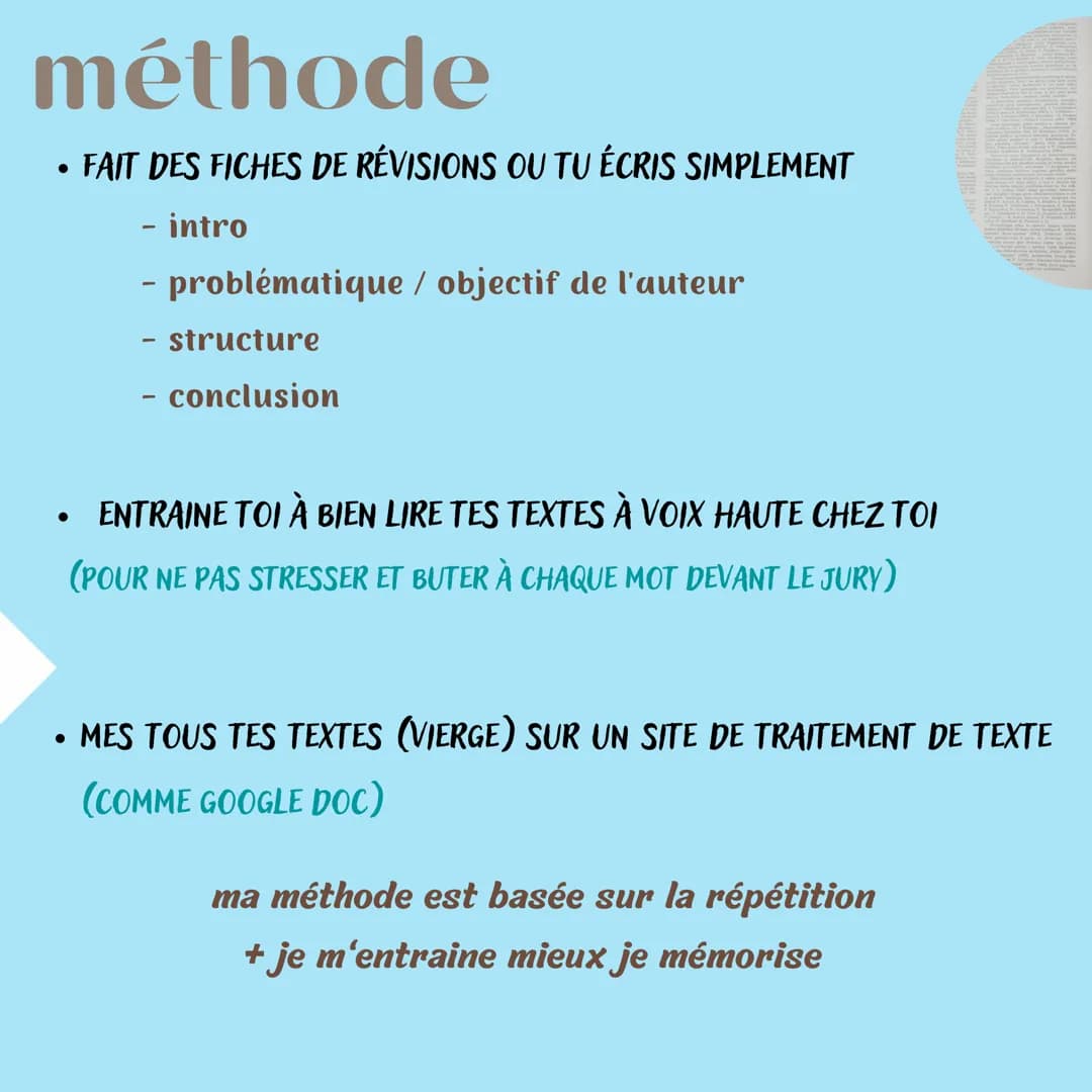 RÉVISE TON
ORAL DE
FRANÇAIS
TIPS
@studyy.and.travel L'oral de français est la dernière épreuve que tu
passes à la fin de la classe de premiè