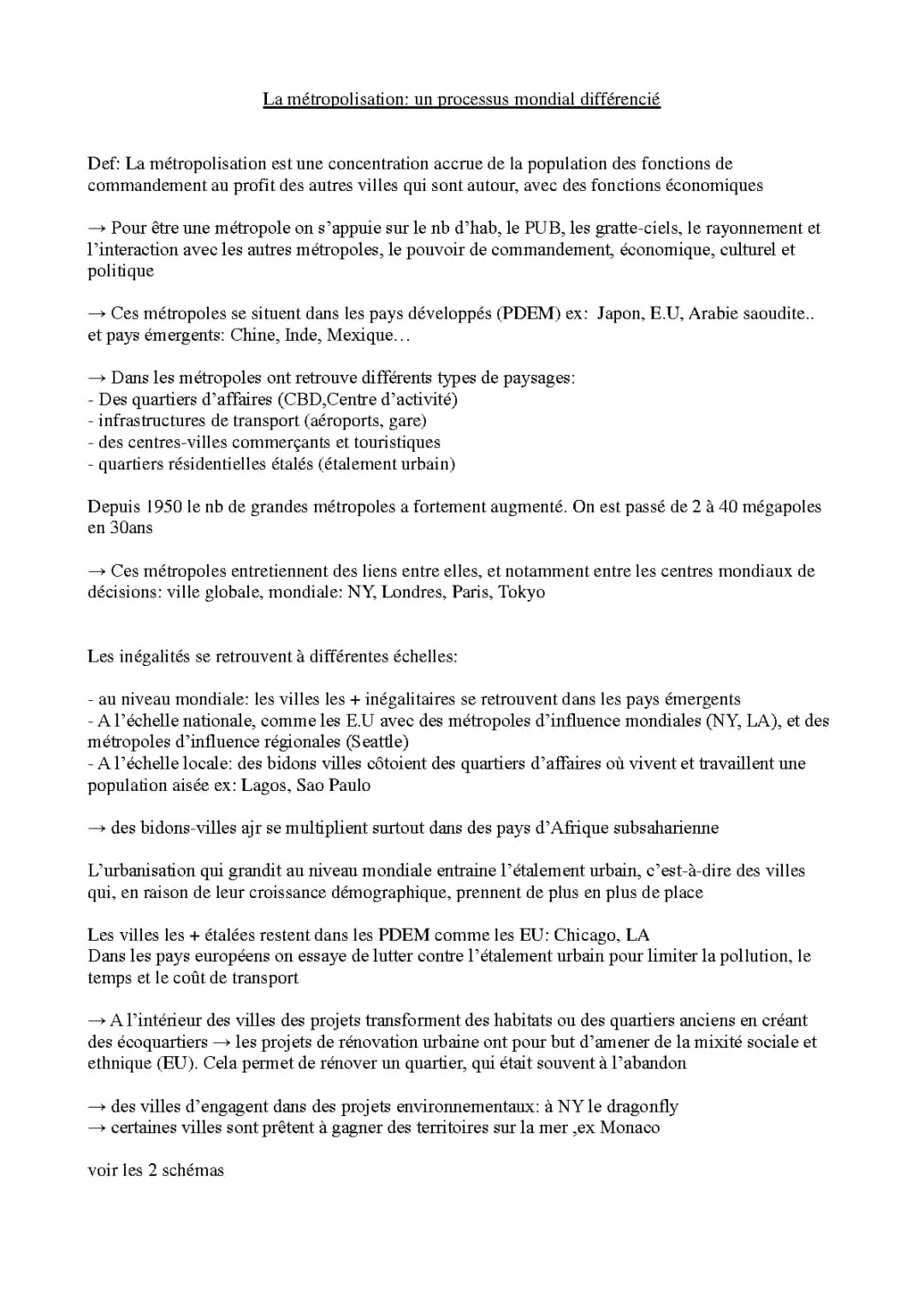 La Métropolisation: Fiche de Révision PDF pour les Contrôles de 1ère