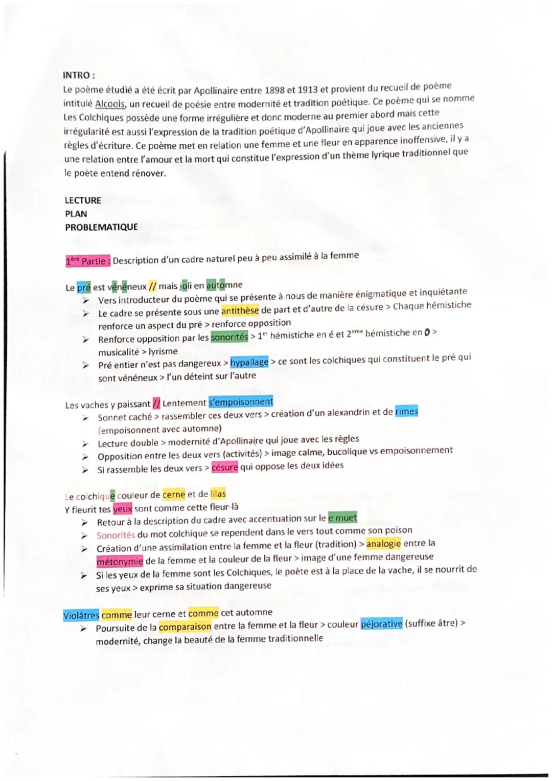 Les Colchiques

Fiche de révision Apollinaire texte 2

Le pré est vénéneux mais joli en automne

Les vaches y paissant

Lentement s'empoison