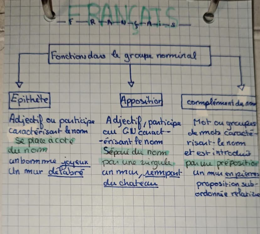 F-R-A-N-s-n-is
Les fonctions
Une fonction designe Peröle joué par un mot ou
groupe de mots dans for phrase alors qu'une A
native désigne fid