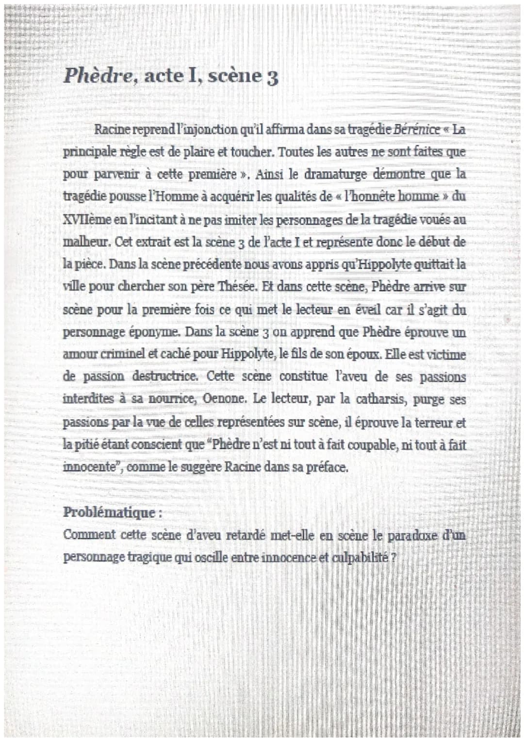 Phèdre, acte I, scène 3
Staires
Racine reprend l'injonction qu'il affirma dans sa tragédie Bérénice « La
principale règle est de plaire et t
