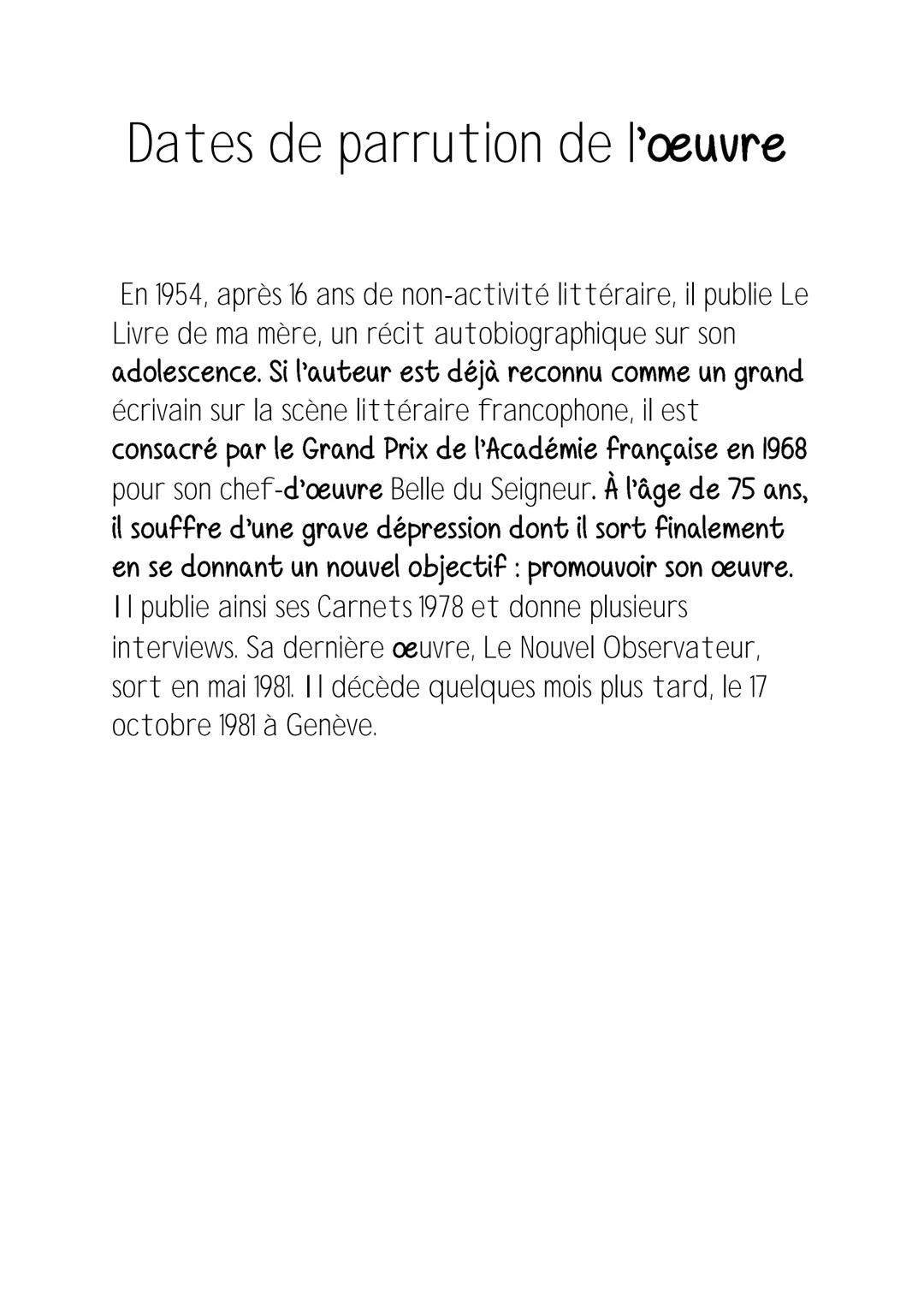 # Analyse Littéraire

Albert Cohen

Le livre de ma mère

Fais par : Benouhoud Wajih Wajih study

Présentation de l'œuvre

Le Livre de ma mèr