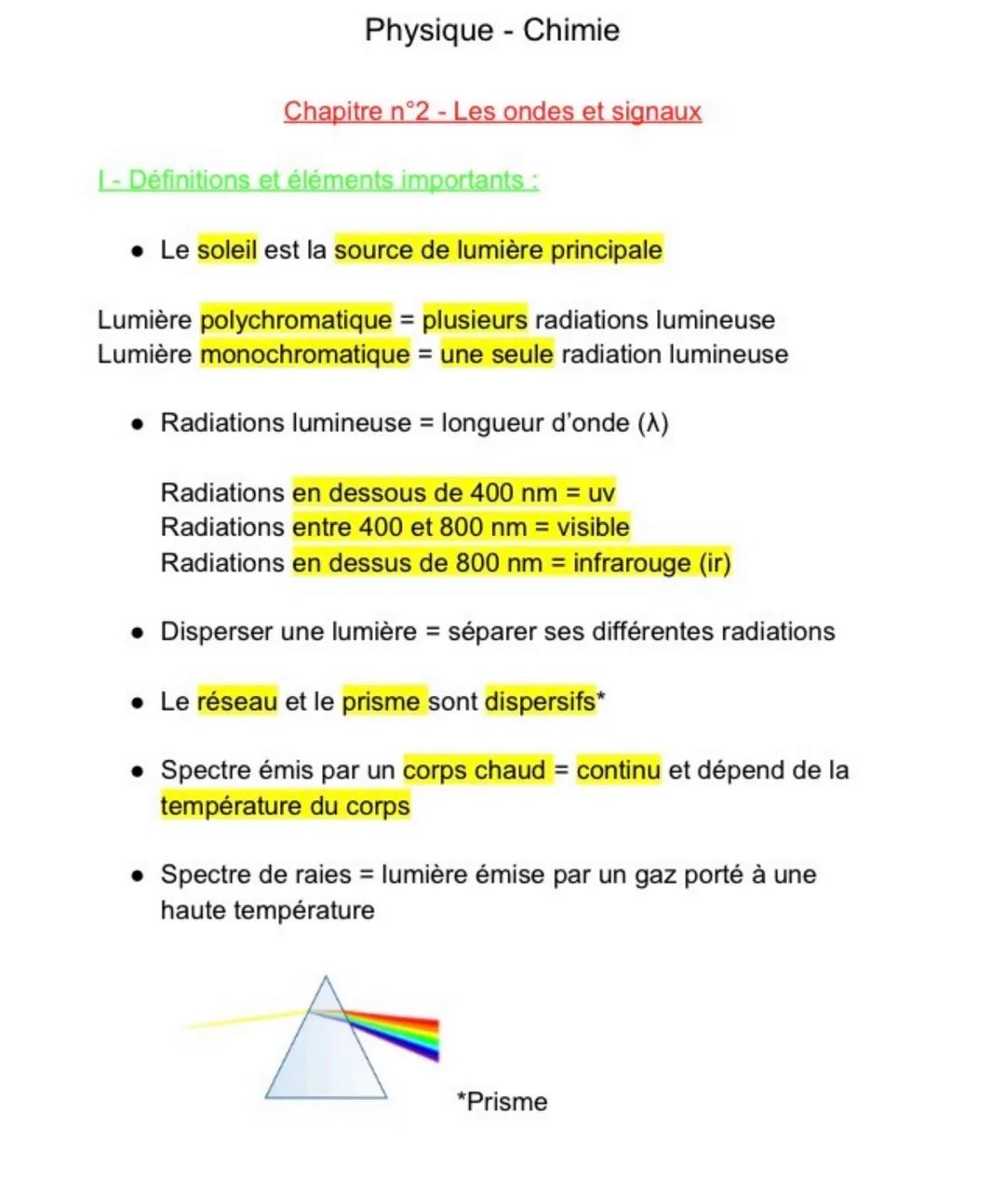II - Vocabulaire ondes et signaux :
Angle d'incidence i : angle formé par le rayon incident et la normale.
Angle de réflexion i': angle form