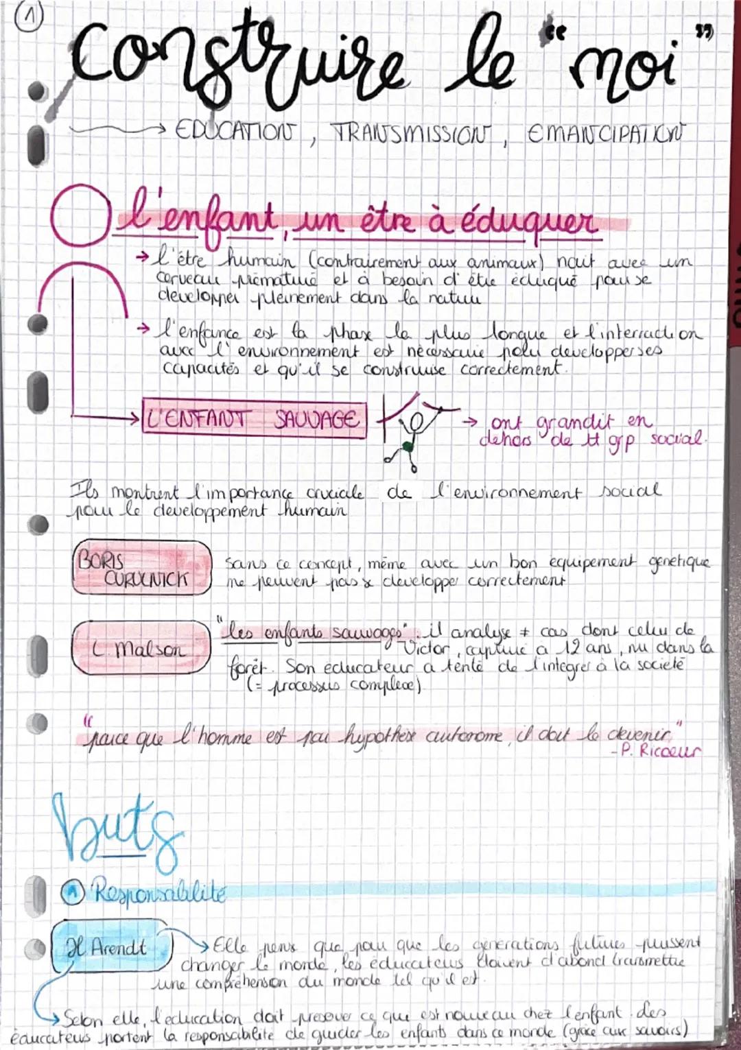 (1)
• Construire le "noi"
EDUCATION, TRANSMISSION, EMANCIPATION

Ol'enfant, un être à éduquer
→l'être humain (contrairement aux animaux) nai