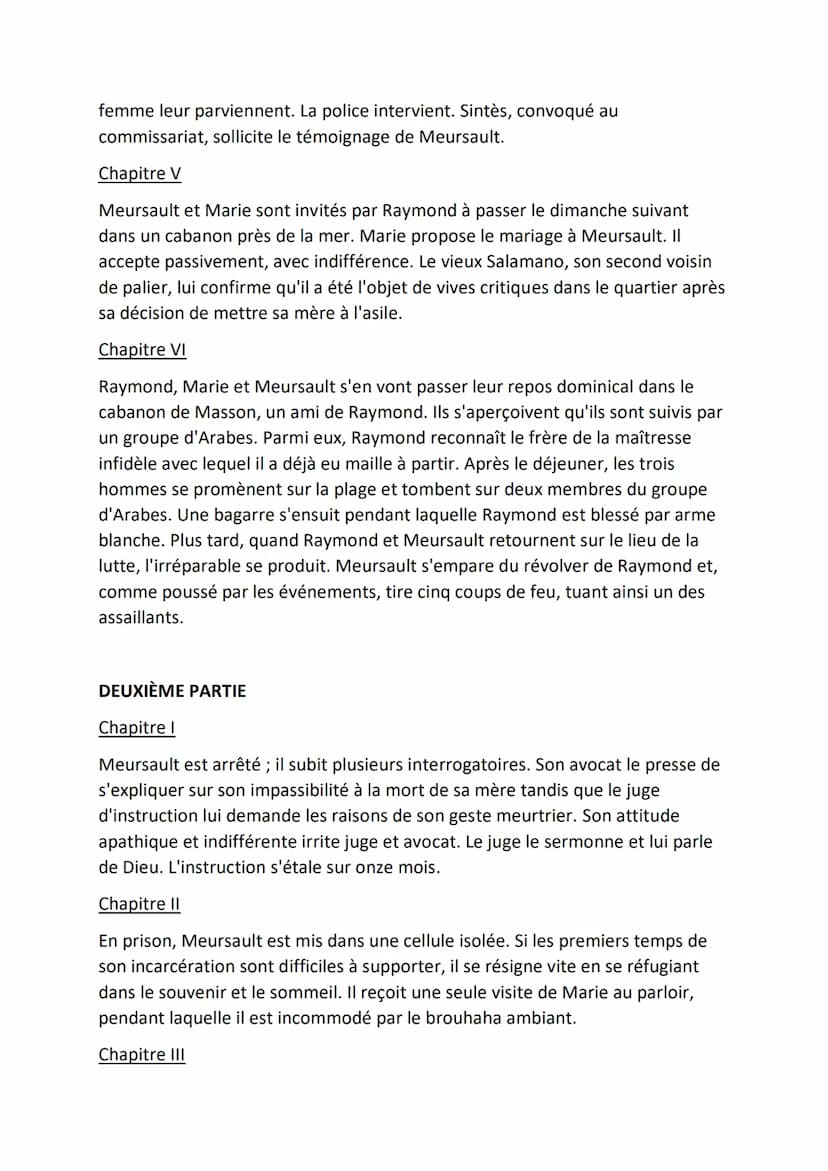 FICHE DE LECTURE : L'ETRANGER, CAMUS
(1942)
Résumé :
PREMIÈRE PARTIE
Chapitre I
L'action se situe à Alger, dans les années trente. Meursault