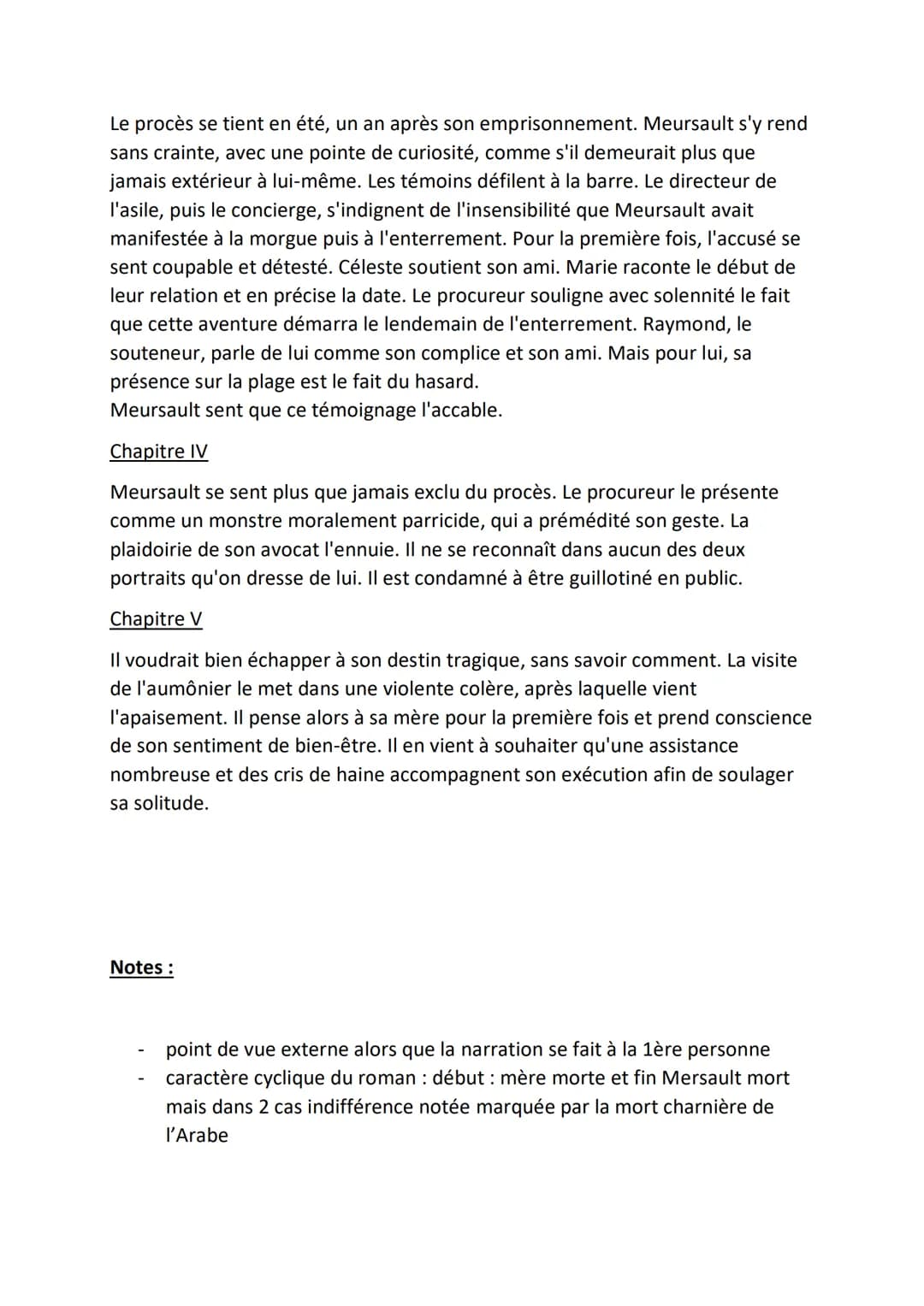 FICHE DE LECTURE : L'ETRANGER, CAMUS
(1942)
Résumé :
PREMIÈRE PARTIE
Chapitre I
L'action se situe à Alger, dans les années trente. Meursault