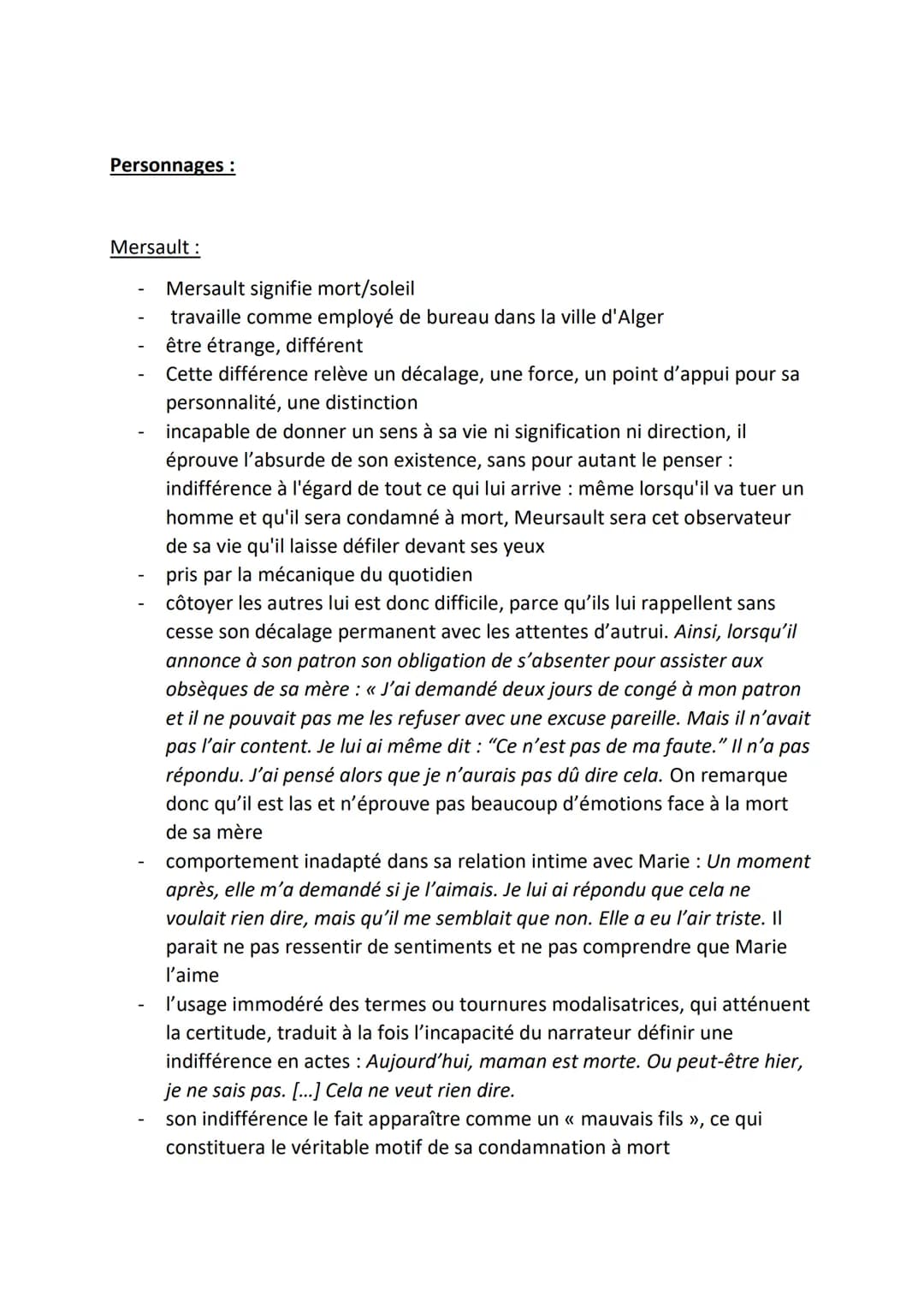 FICHE DE LECTURE : L'ETRANGER, CAMUS
(1942)
Résumé :
PREMIÈRE PARTIE
Chapitre I
L'action se situe à Alger, dans les années trente. Meursault