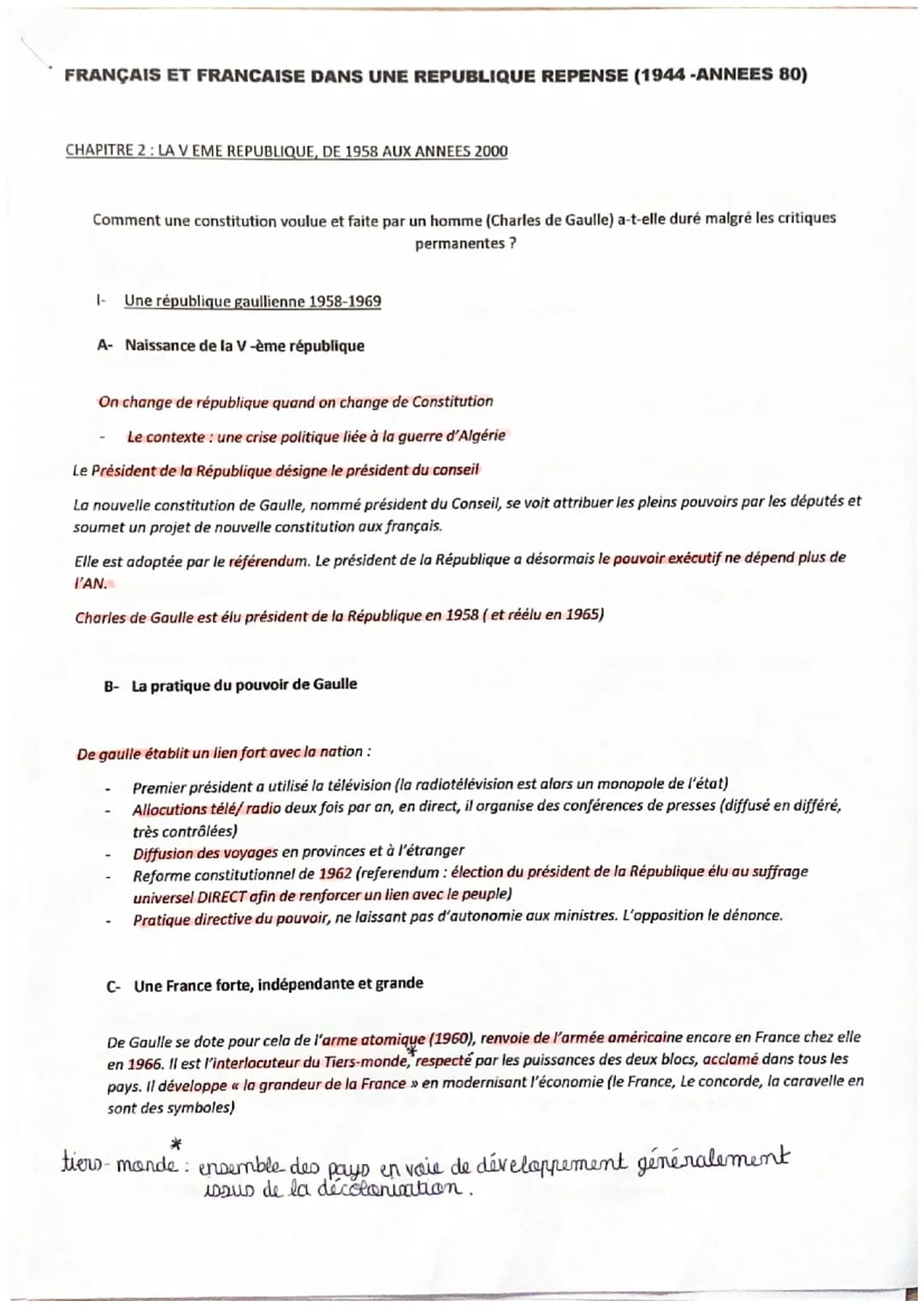 FRANÇAIS ET FRANCAISE DANS UNE REPUBLIQUE REPENSE (1944-ANNEES 80)
CHAPITRE 2 : LA V EME REPUBLIQUE, DE 1958 AUX ANNEES 2000
Comment une con