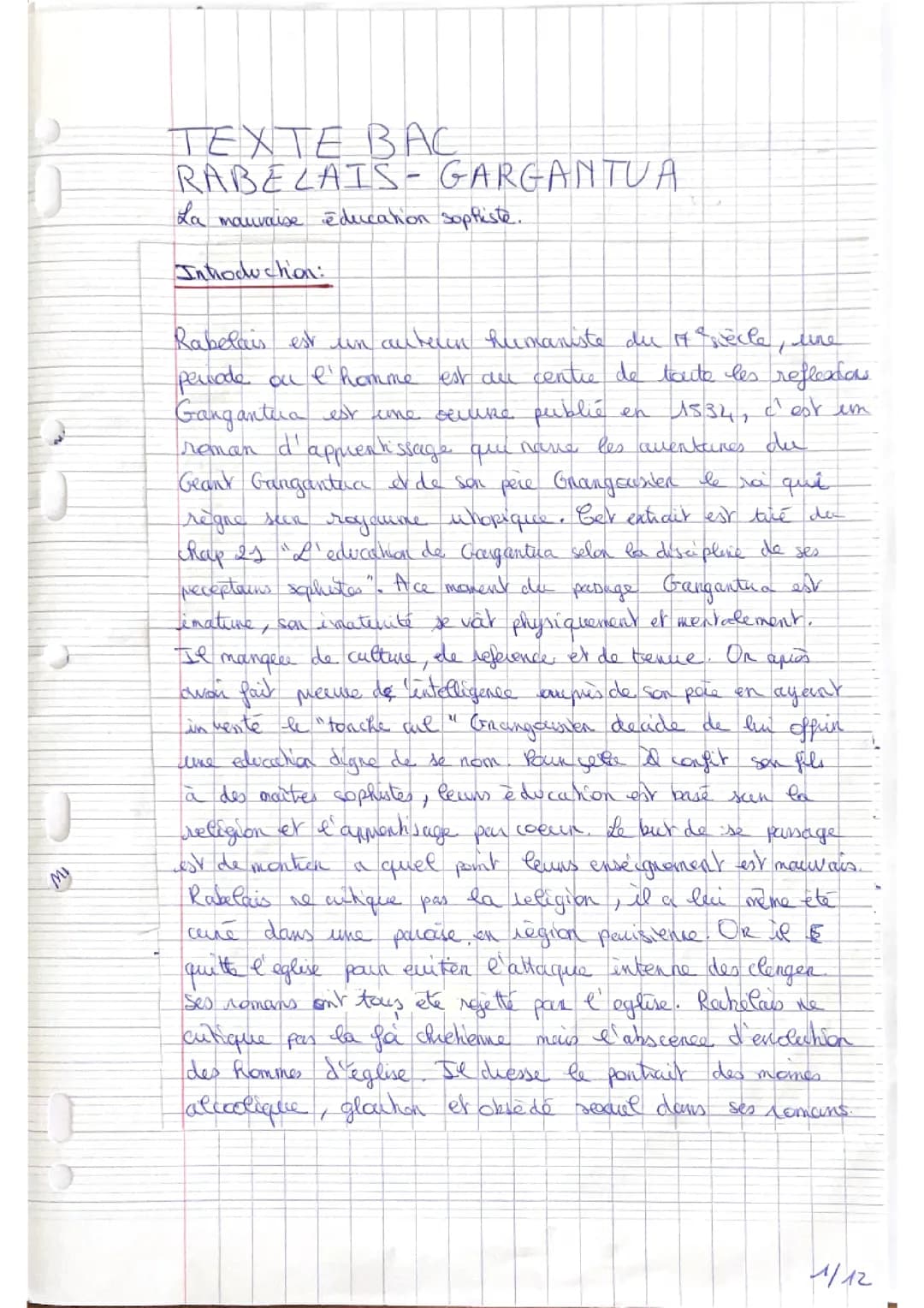 Analyse linéaire - gargantua Rabelais - chapitre 21 