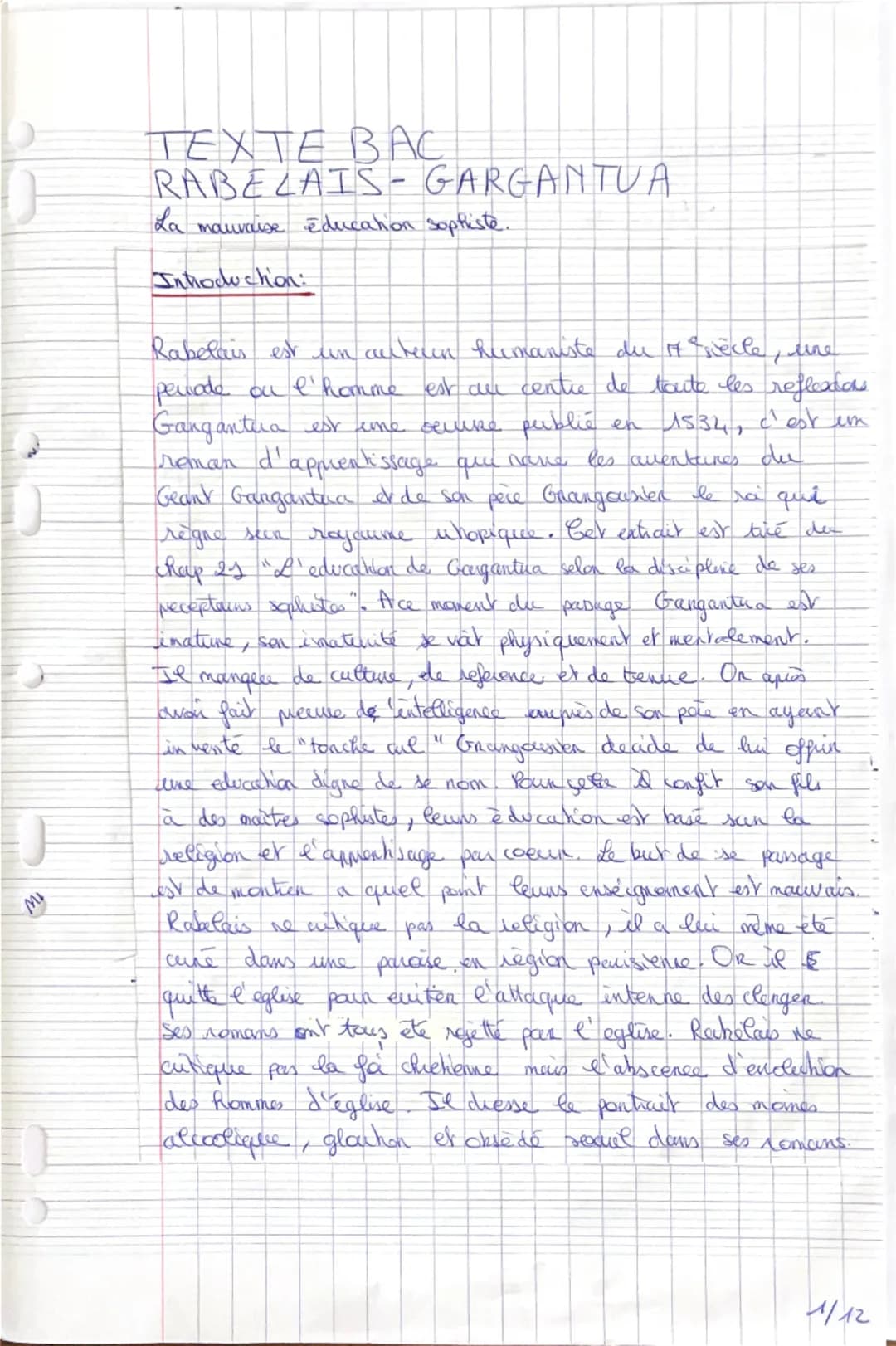 TEXTE BAC
RABELAIS-GARGANTUA
La mauvaise éducation sophiste.
Introduction:
те
SAL
Rabelais est un autern humaniste du 17 siècle, une
periode