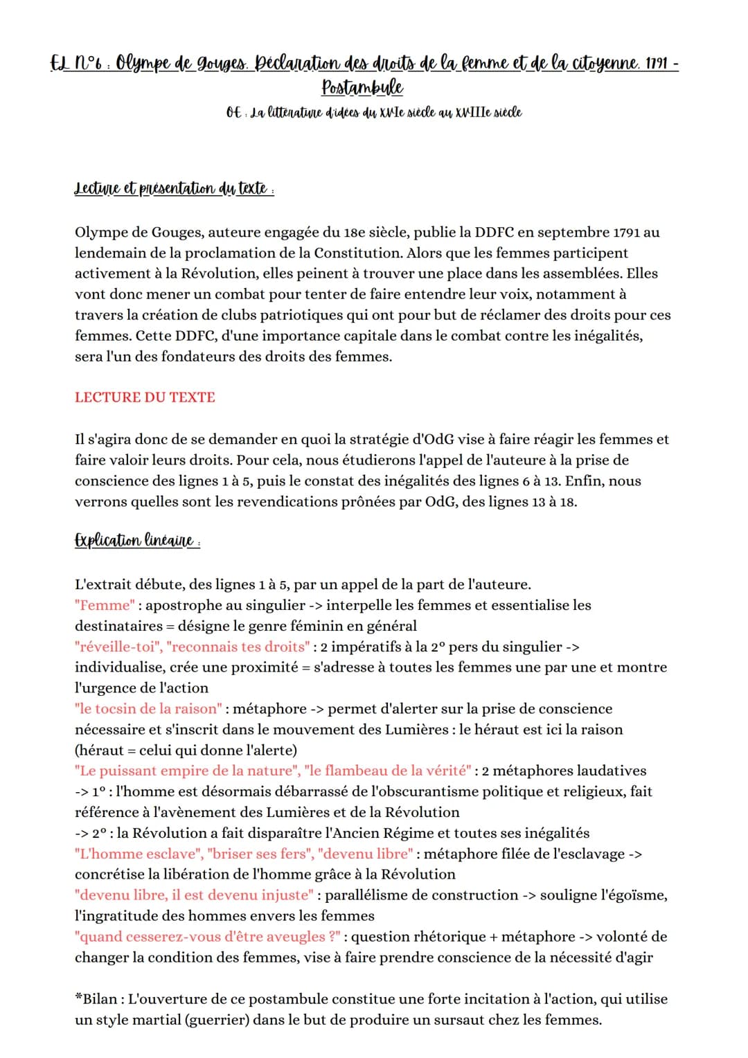 EL N°6 Olympe de gouges. Déclaration des droits de la femme et de la citoyenne. 1791 -
Postambule
Of La litterature d'idées du XVIe siècle a