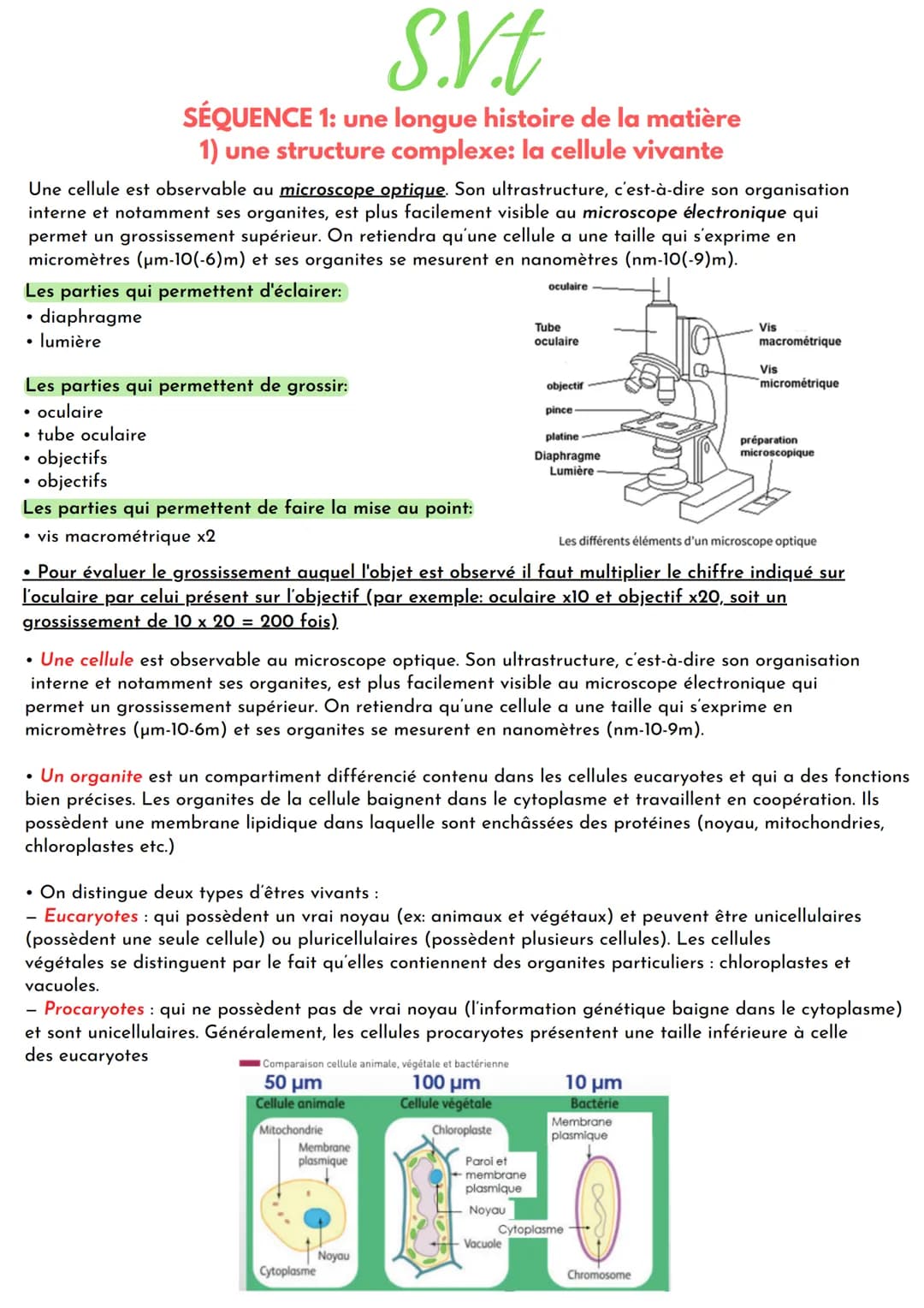Une cellule est observable au microscope optique. Son ultrastructure, c'est-à-dire son organisation
interne et notamment ses organites, est 