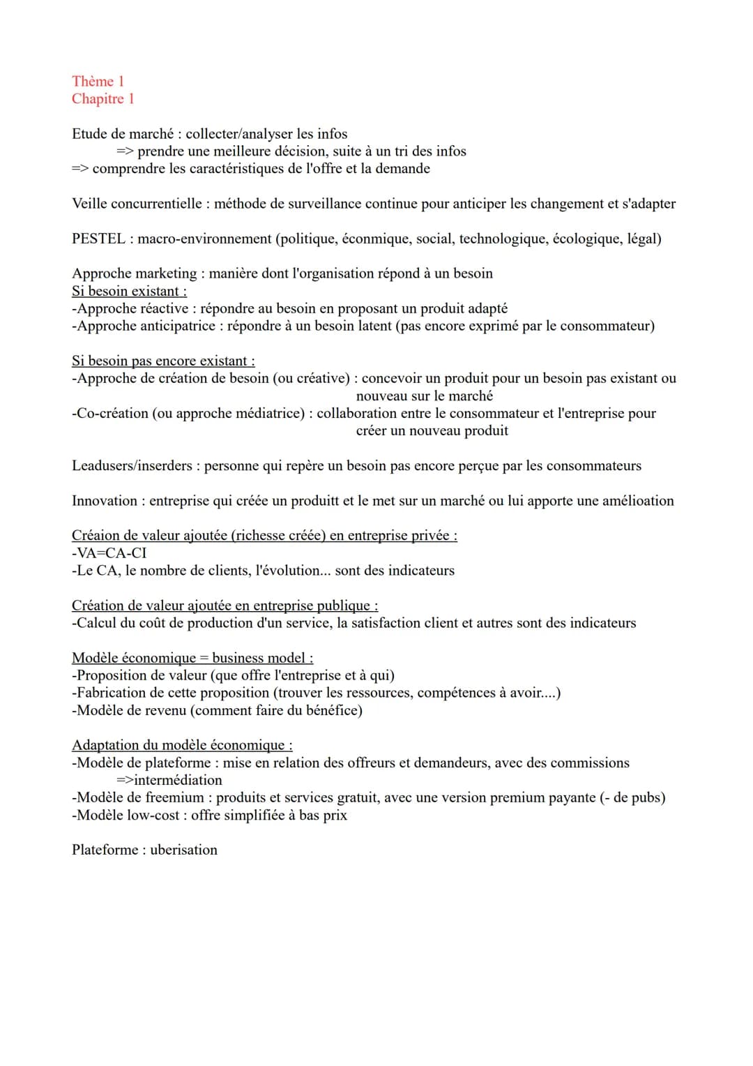 Thème 1
Chapitre 1
Etude de marché : collecter/analyser les infos
=> prendre une meilleure décision, suite à un tri des infos
comprendre les