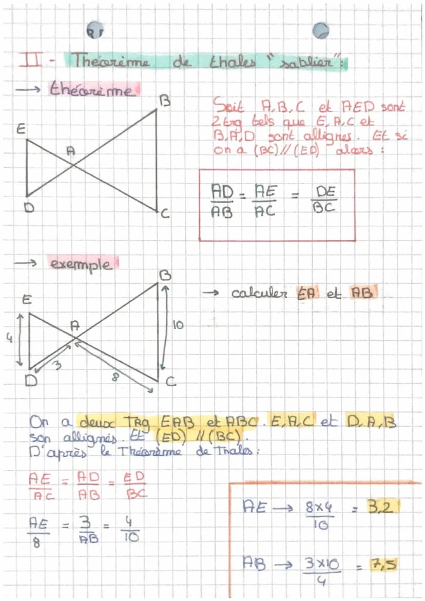 Maths
I
thecreme de thakes.
→théorème
A
U
D
example
B.
10
6
S
Sait ABC et ADE 2 Era tel que
Ezg
A.B.D et A, GE sont allignes.
(BC) (DE)
Ас
=