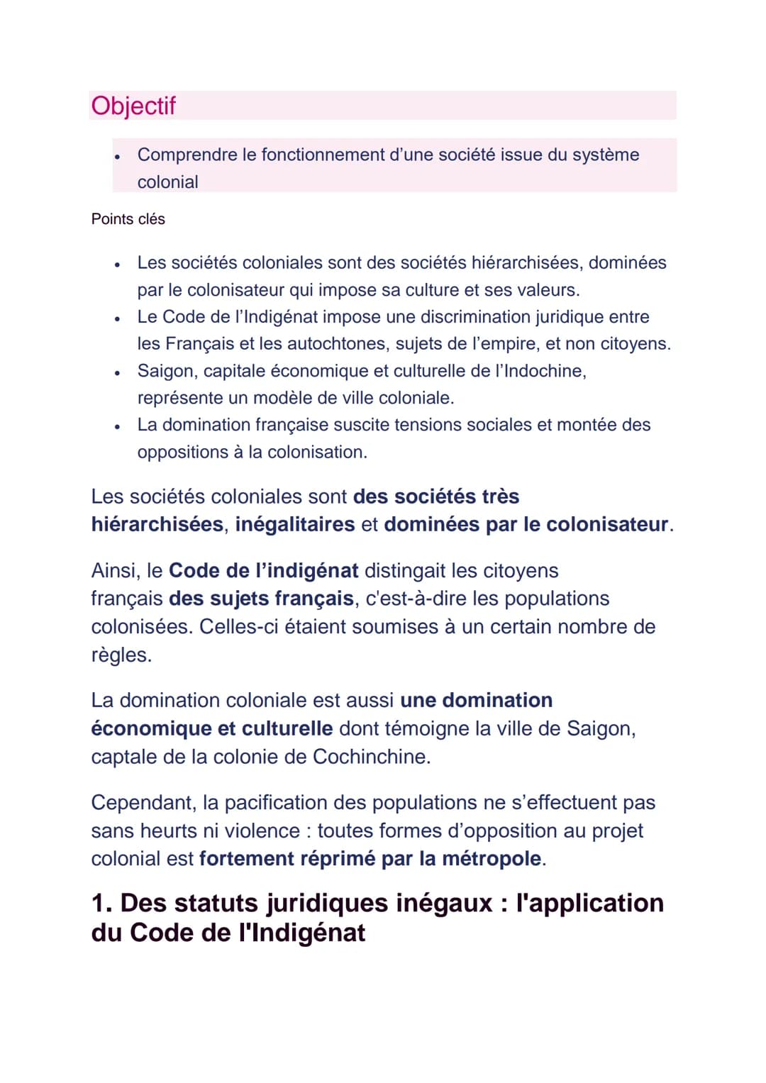 Objectif
Comprendre le fonctionnement d'une société issue du système
colonial
Points clés
●
Les sociétés coloniales sont des sociétés hiérar