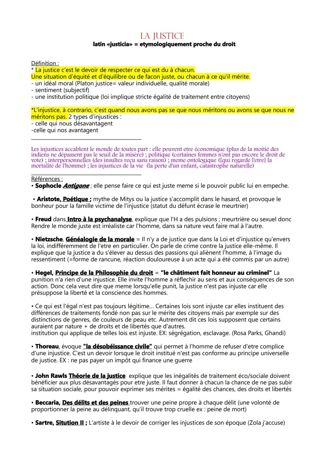 LA JUSTICE
latin <<justicia»> = etymologiquement proche du droit
Définition:
* La justice c'est le devoir de respecter ce qui est du à chacu