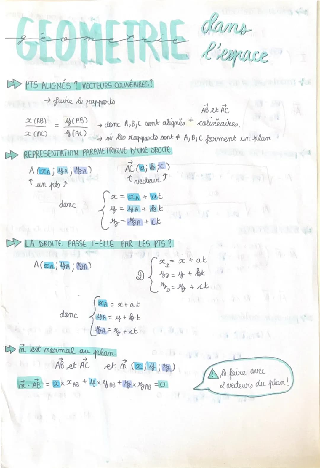 GEOMETRIE
PTS ALIGNÉS? VECTEURS COLINÉAIRES?
→ favre le rapports
x (AB)
=
x (AC)
y(AB)
y (AC)
dams
It l'espace
ÁO KHÁC
→ donc A,B,C sont ali