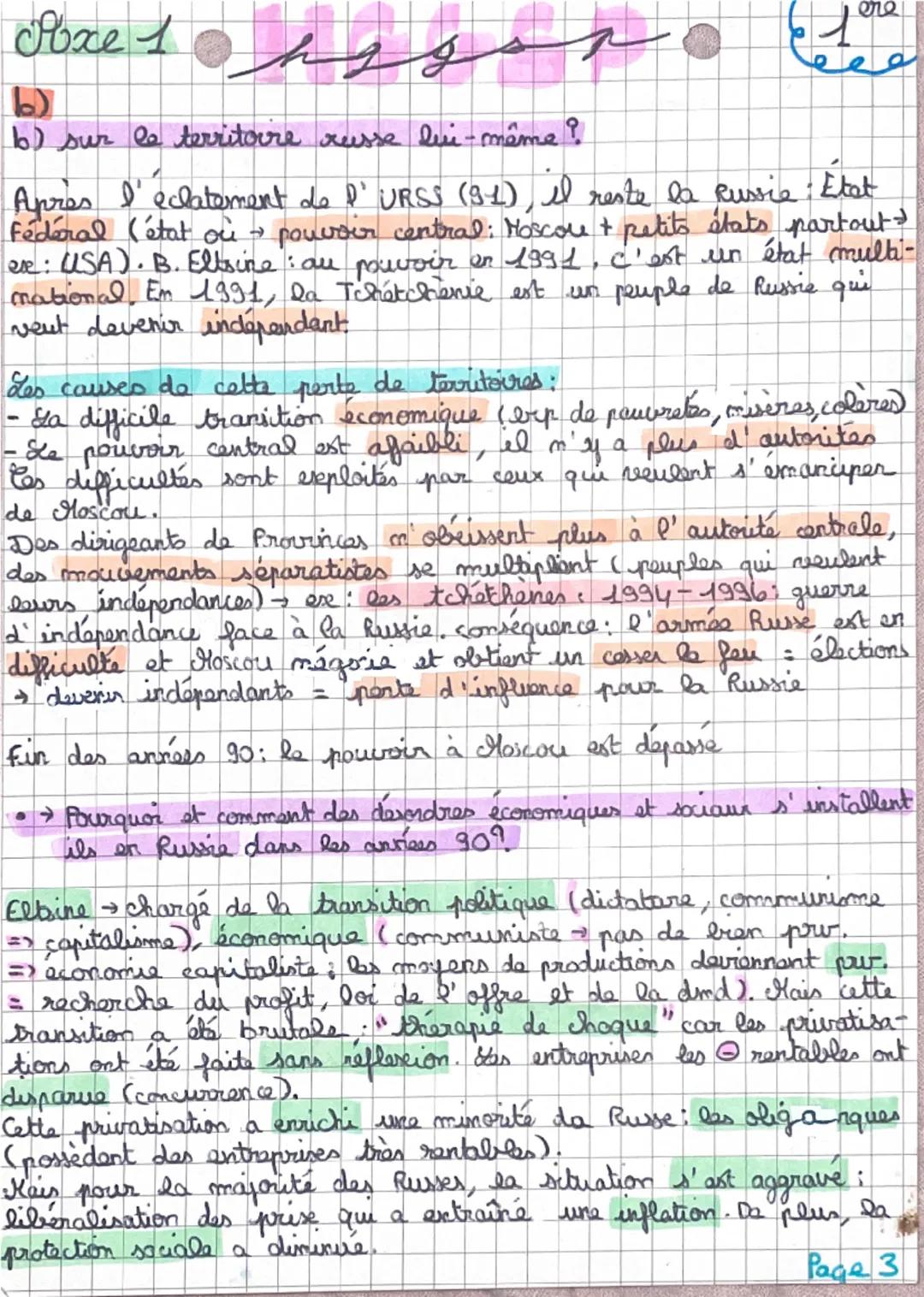 --- OCR Start ---
AXE 1
La
HGGSPRussie
La Russie depuis 1991: Ure puissance en reconstruction
après l'éclatement de son Empire.
2020 Poutine