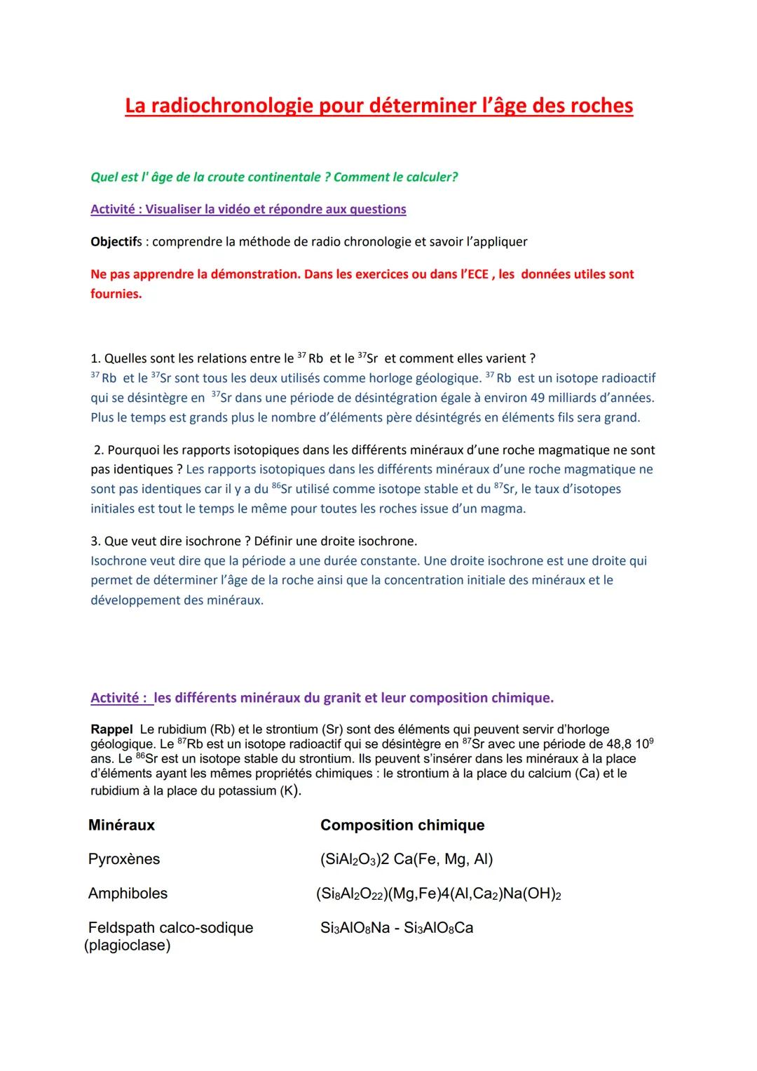 La radiochronologie pour déterminer l'âge des roches
Quel est l'âge de la croute continentale ? Comment le calculer?
Activité : Visualiser l