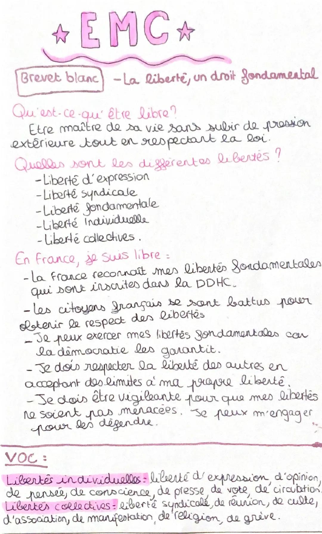 *EMC⭑

Brevet blanc -La liberté, un droit fondamental

Qu'est-ce qu'être libre?
Etre maître de sa vie sans subir de pression
extérieure tout