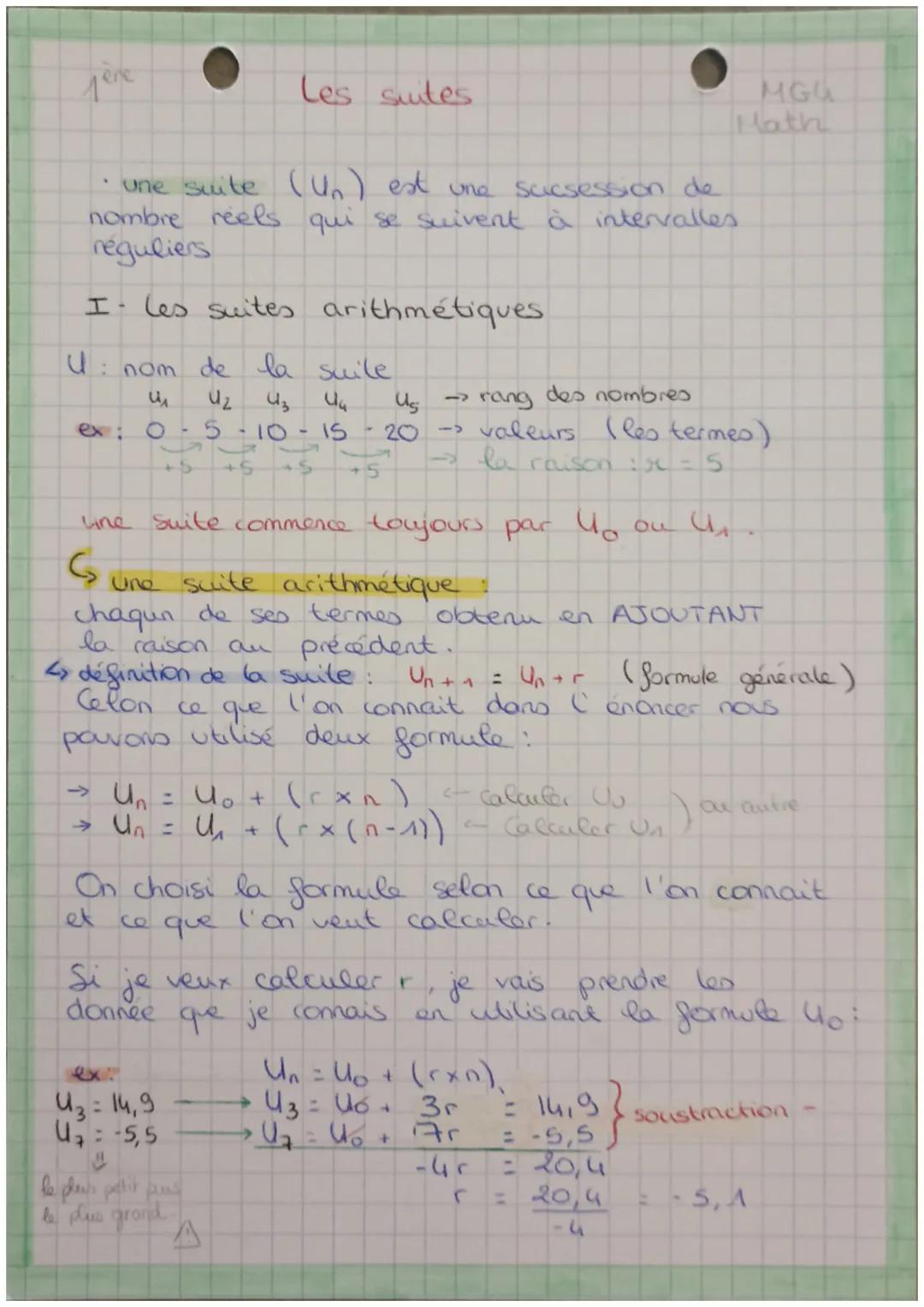 лепе
une suite (un) est une sccsession de
nombre reels qui se suivent à intervalles
réguliers
I. Les suites arithmétiques
.
U: nom de la sui