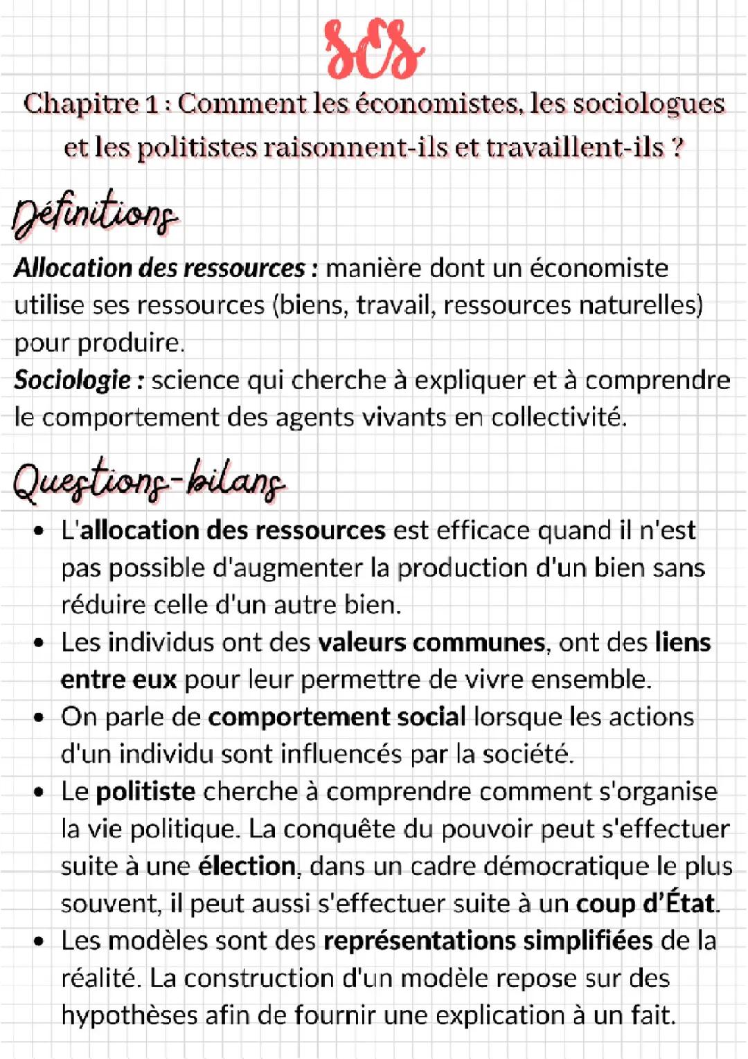 Comment les économistes, sociologues et politistes travaillent - PDF et QCM SES 2nde