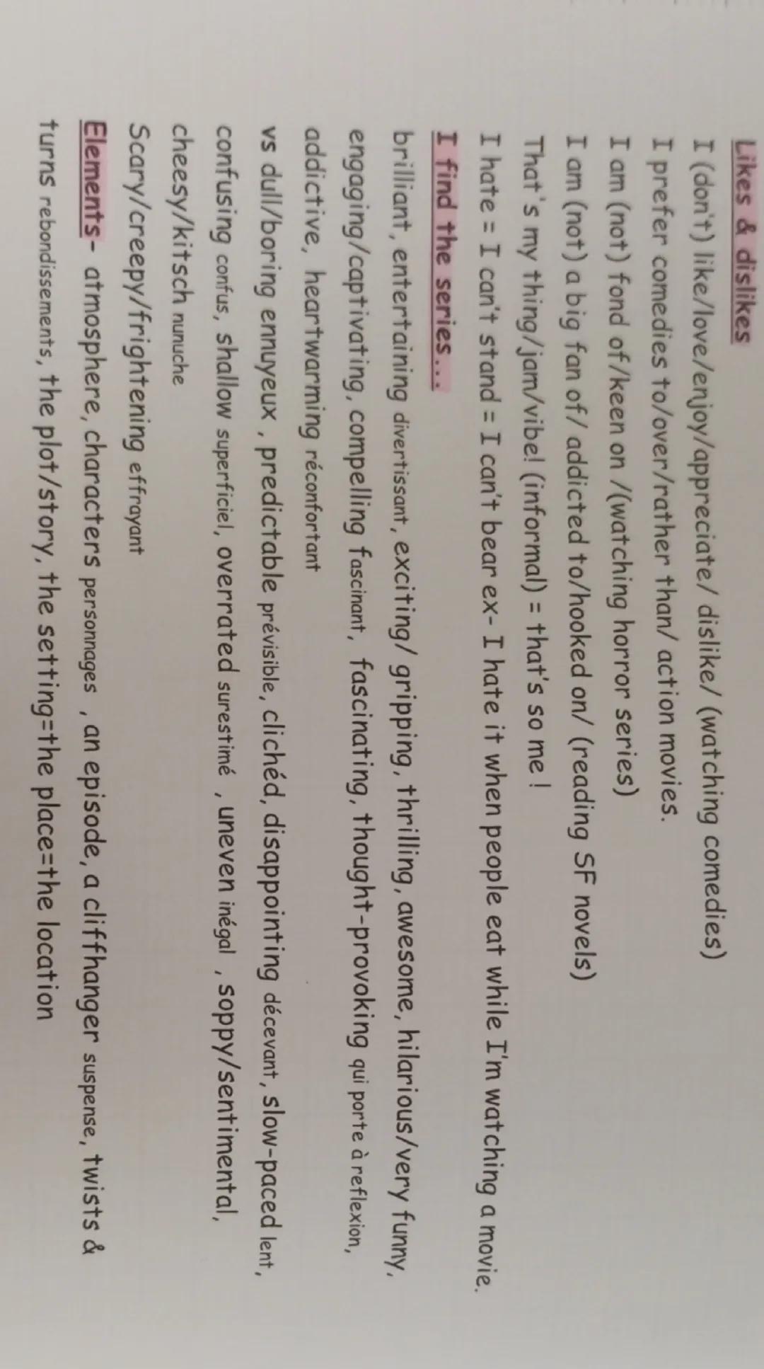 Likes & dislikes
I (don't) like/love/enjoy/appreciate/ dislike/ (watching comedies)
I prefer comedies to/over/rather than/ action movies.
I 