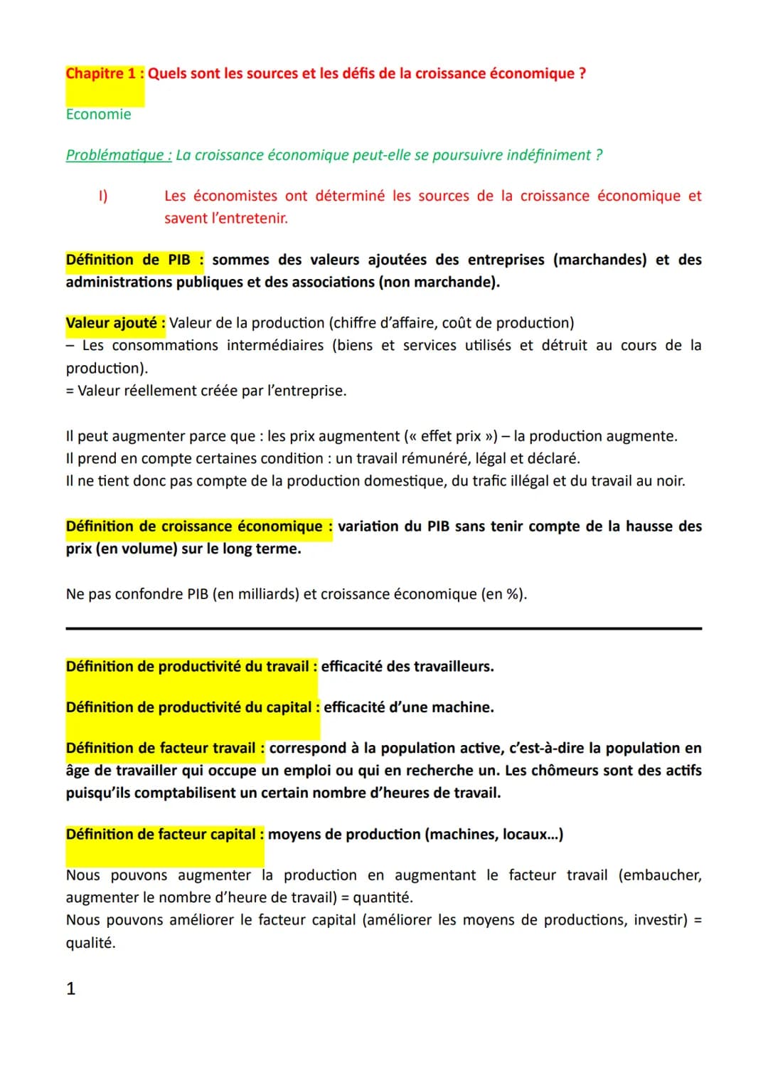 Chapitre 1 : Quels sont les sources et les défis de la croissance économique ?
Economie
Problématique : La croissance économique peut-elle s