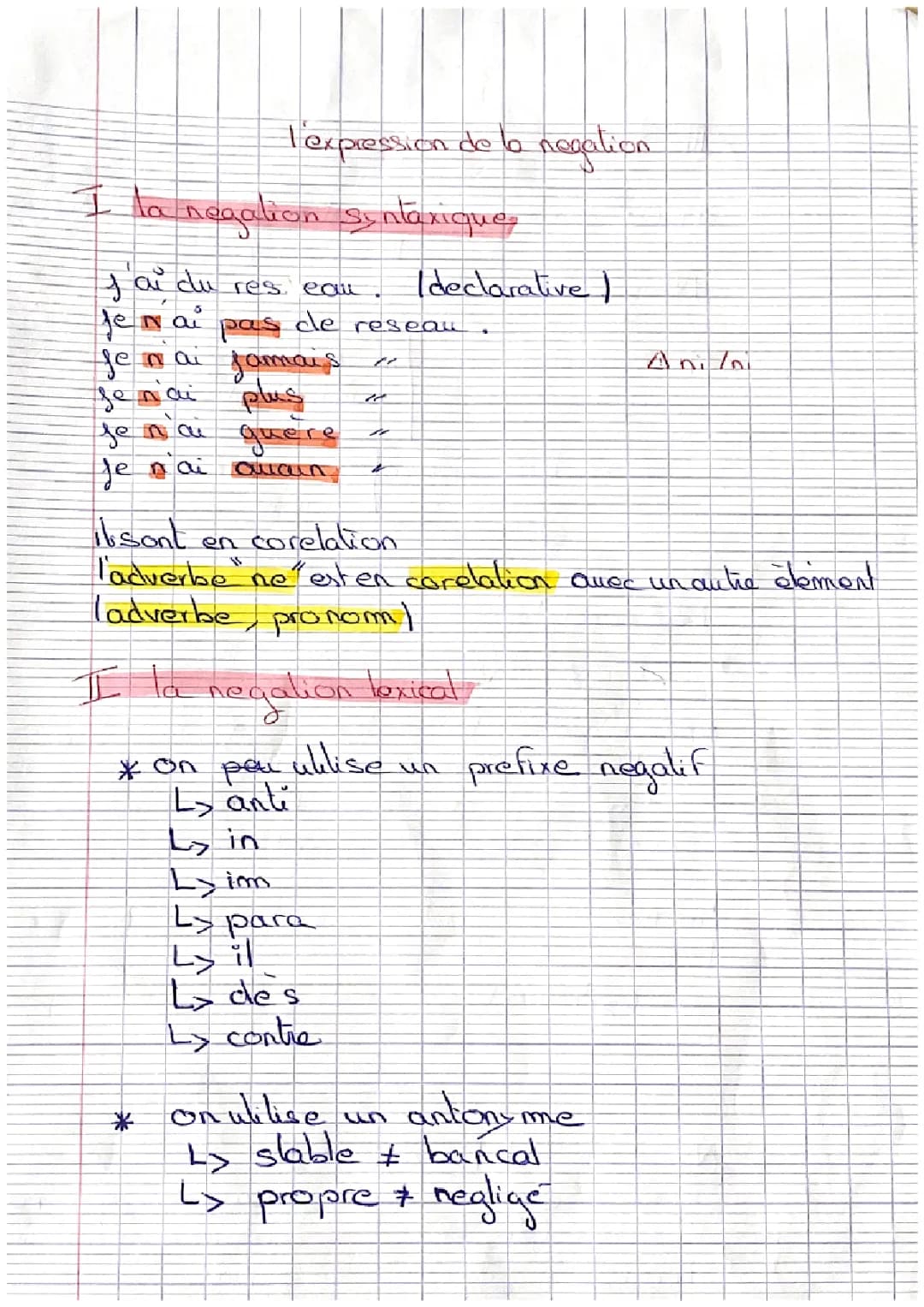 L’expression de la négation 
