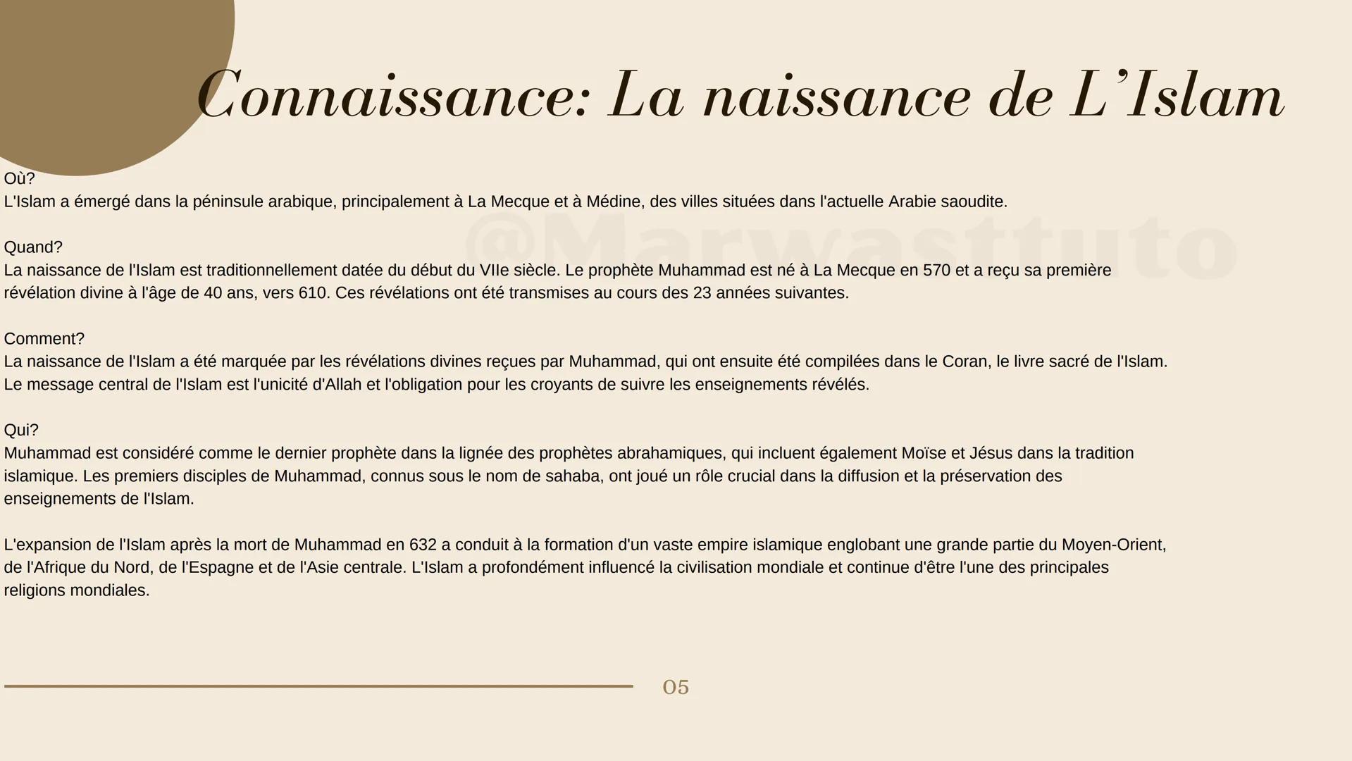 G
Les débuts de l'Islam
du VIIe s. au IXe s.
Presented Marwastuto
Eu
ris
Esas Prophète: homme chargé par dieu pour transmettre ses paroles
A