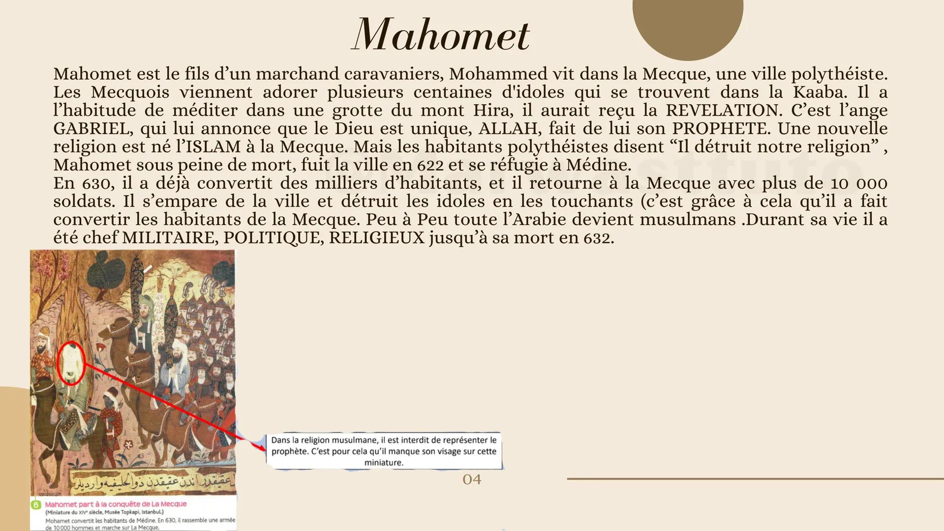 G
Les débuts de l'Islam
du VIIe s. au IXe s.
Presented Marwastuto
Eu
ris
Esas Prophète: homme chargé par dieu pour transmettre ses paroles
A