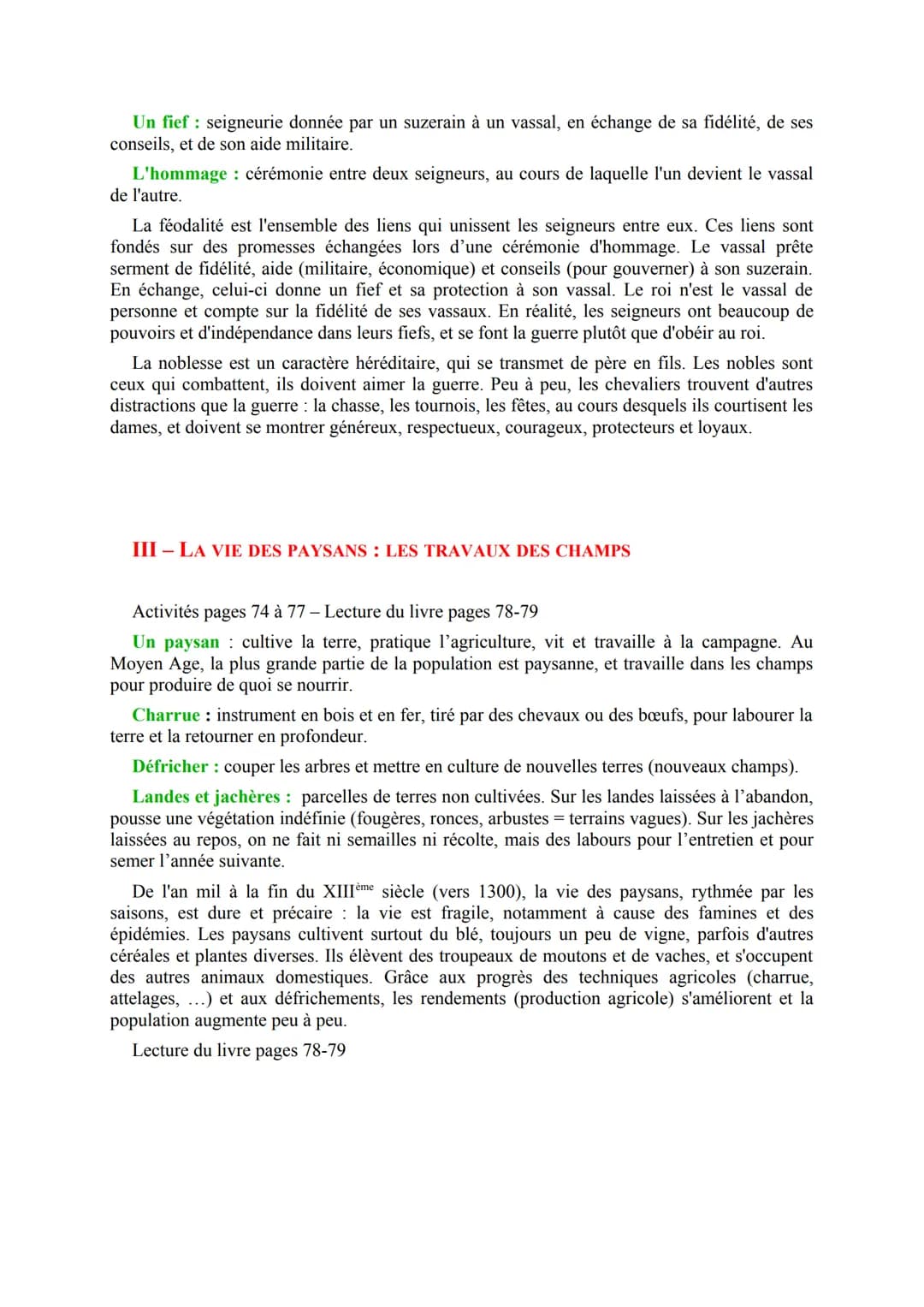 CHAPITRE III :
SEIGNEURS ET PAYSANS DANS LA SOCIÉTÉ
MÉDIÉVALE EN OCCIDENT
I L'ORGANISATION D'UNE SEIGNEURIE
Activité page 66-67 du livre
Une
